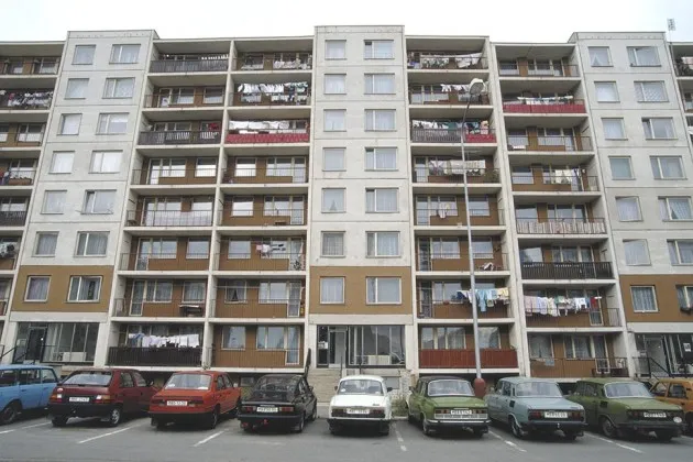 An apartment block housing Skoda factory workers in Mladá Boleslav in the Czech Republic, circa 1990