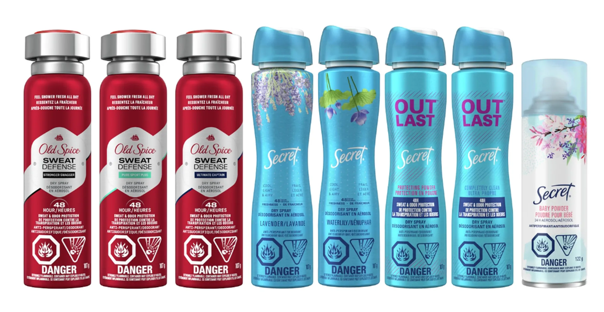 Specific products included in voluntary P&amp;G aerosol spray antiperspirant recall.
