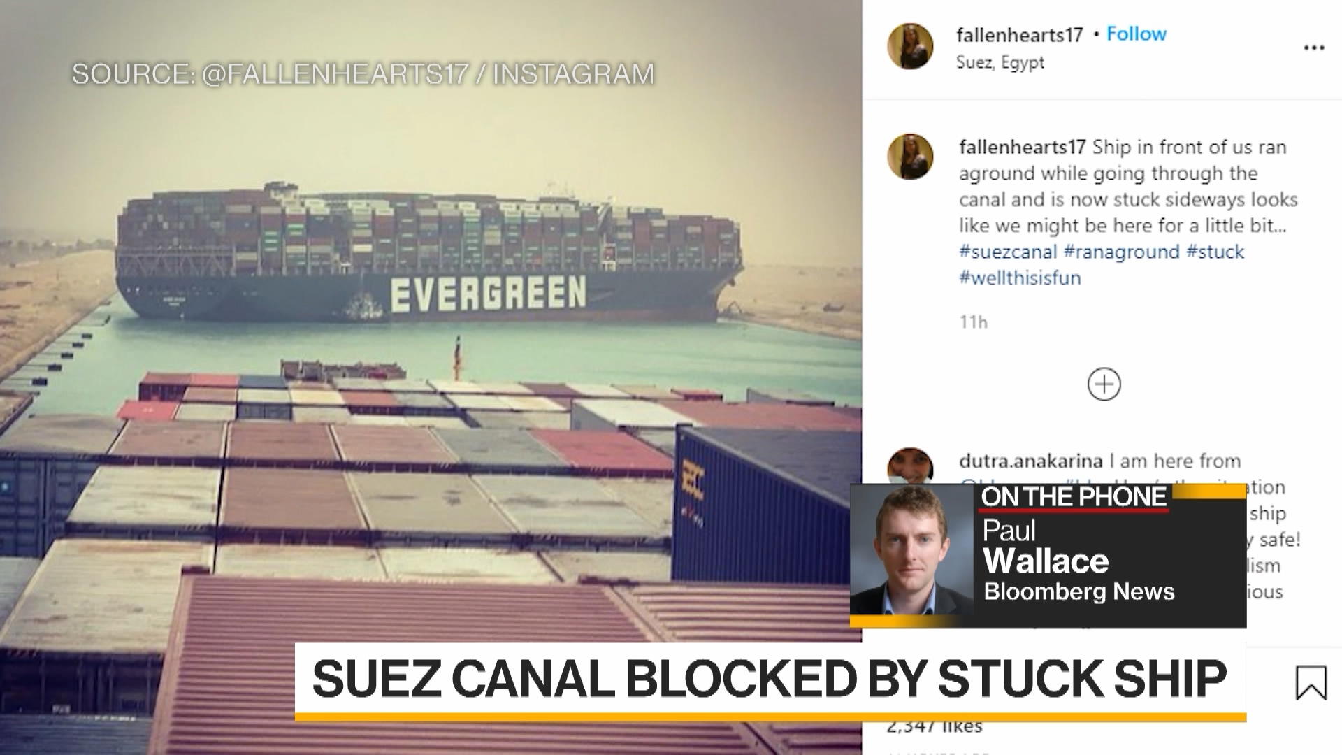 Watch Suez Canal Blocked by Stuck Container Ship - Bloomberg