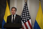 Antony Blinken, U.S. secretary of state, speaks during a news conference with Ivan Duque, Colombia's president, not pictured, at the presidential palace in Bogota, Colombia, on Wednesday, Oct. 20, 2021. 