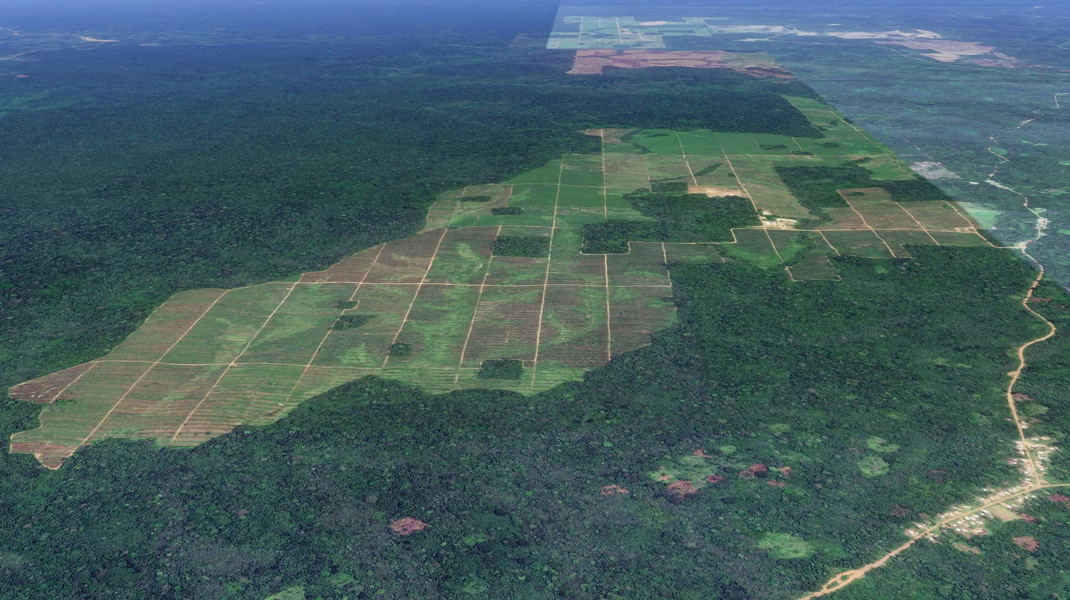 Satellite imagery shows the deforestation close to Wiah’s Town, Liberia.