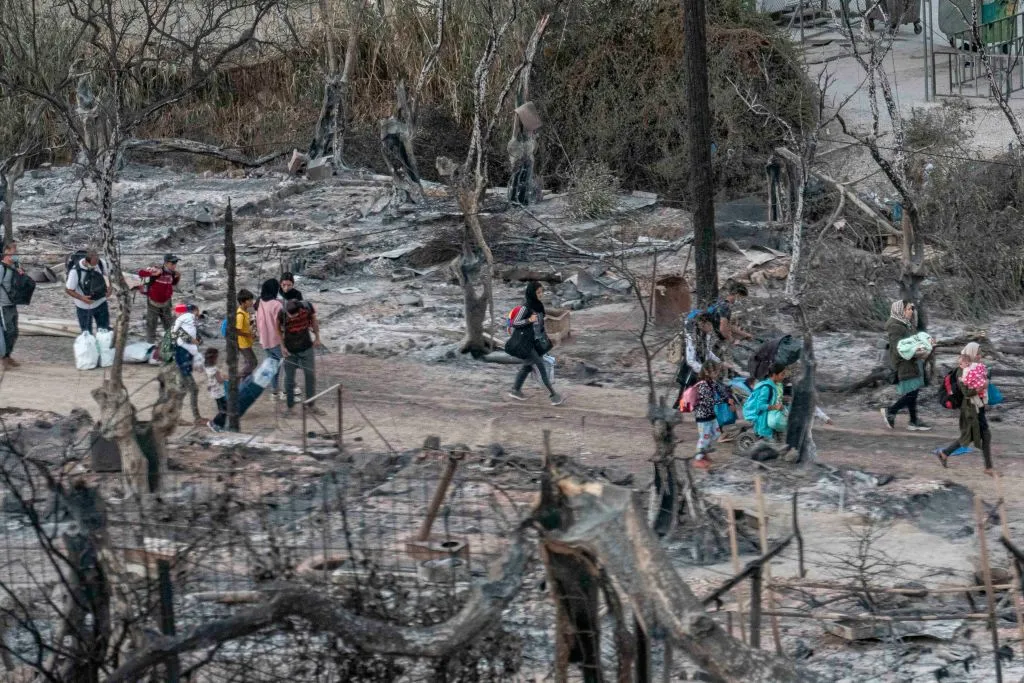 A fire destroyed Greece's largest Moria refugee camp on the island of Lesbos, on Sept. 9.
