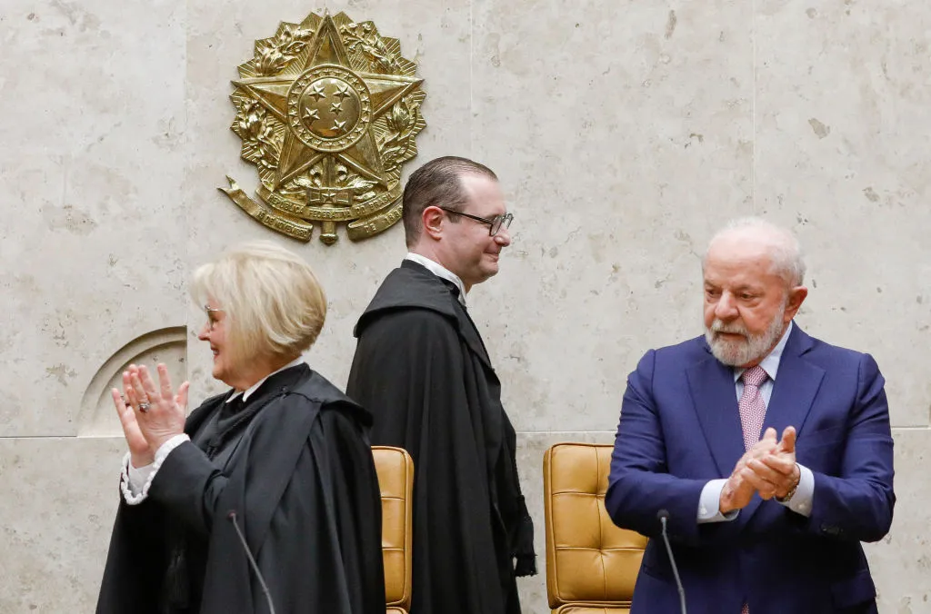 Brazilian President Luiz Inacio Lula da Silva&nbsp;applauds as the new Minister of the Supreme Federal Court Cristiano Zanin takes his post during the inauguration ceremony in Brasilia, on August 3, 2023.