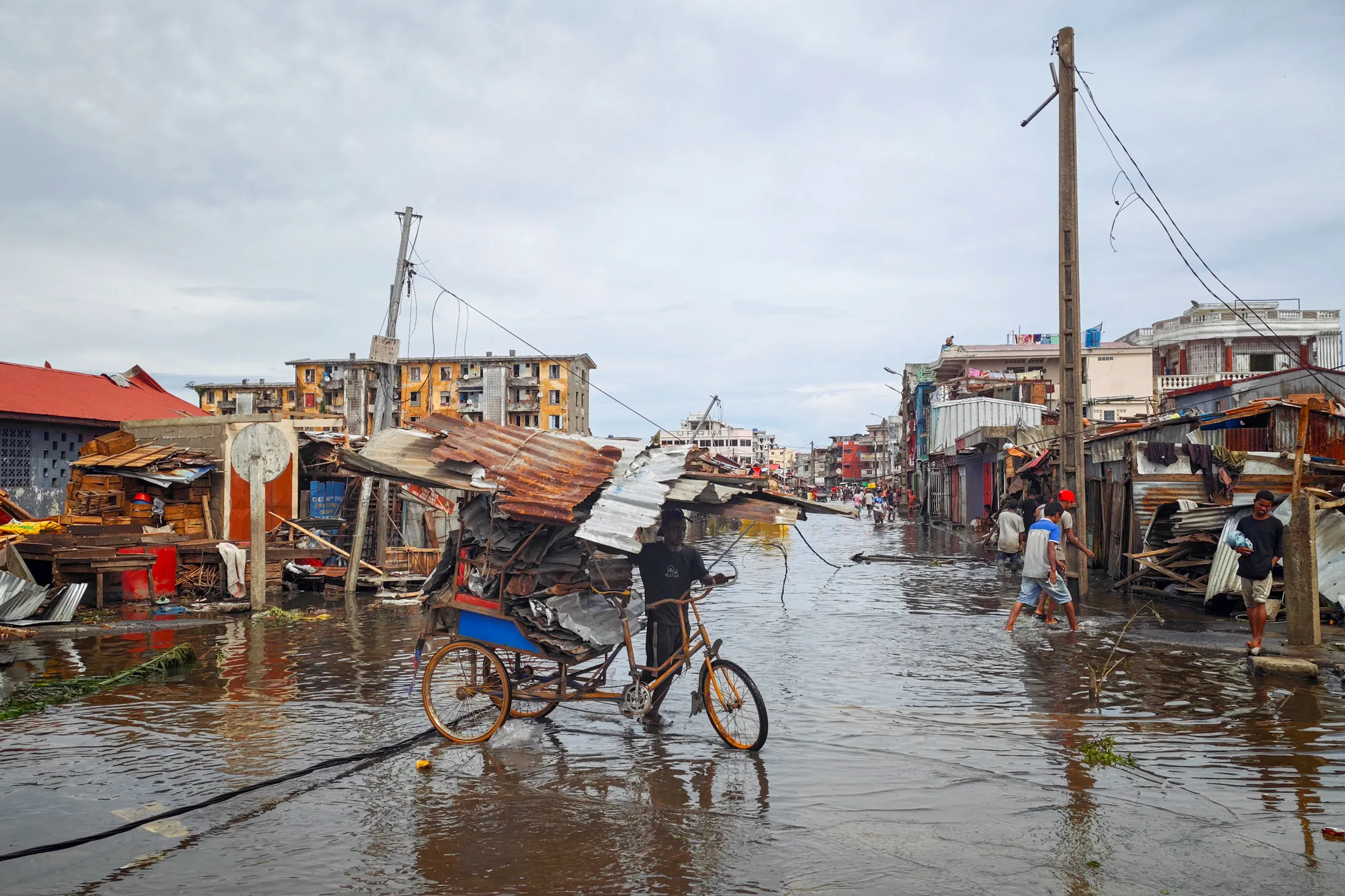 A flooded street in Toamasina, Madagascar, on Feb. 11