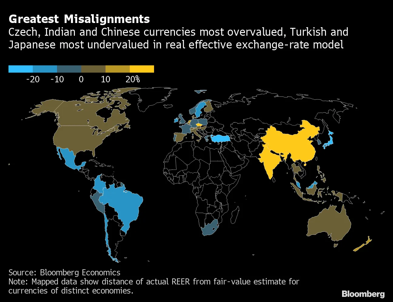 Czech, Indian, Chinese Currencies Are Most Overvalued: Map - Bloomberg