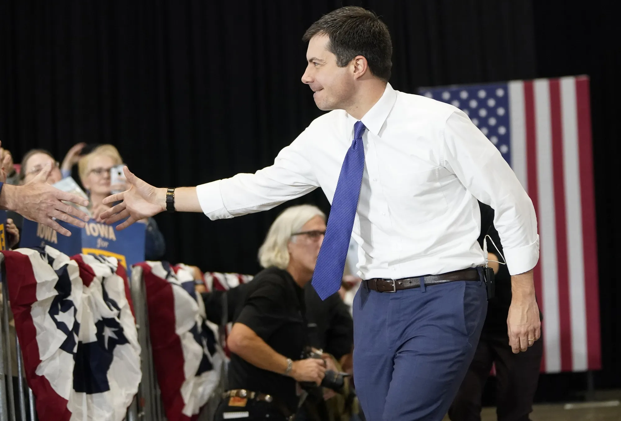 Pete Buttigieg arrives at a campaign event in Coralville, Iowa, on Dec. 8.