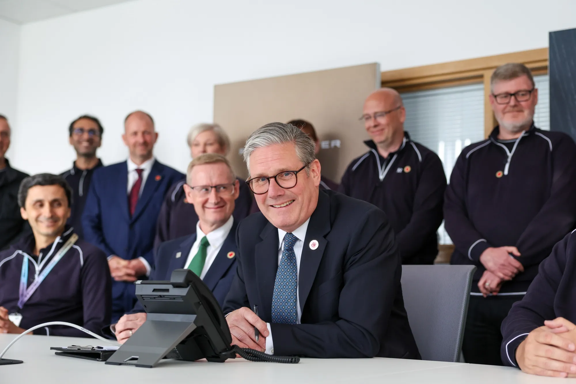 Keir Starmer during a phone conversation with Donald Trump from a Jaguar Land Rover automobile manufacturing plant in the West Midlands, UK, on May 8.