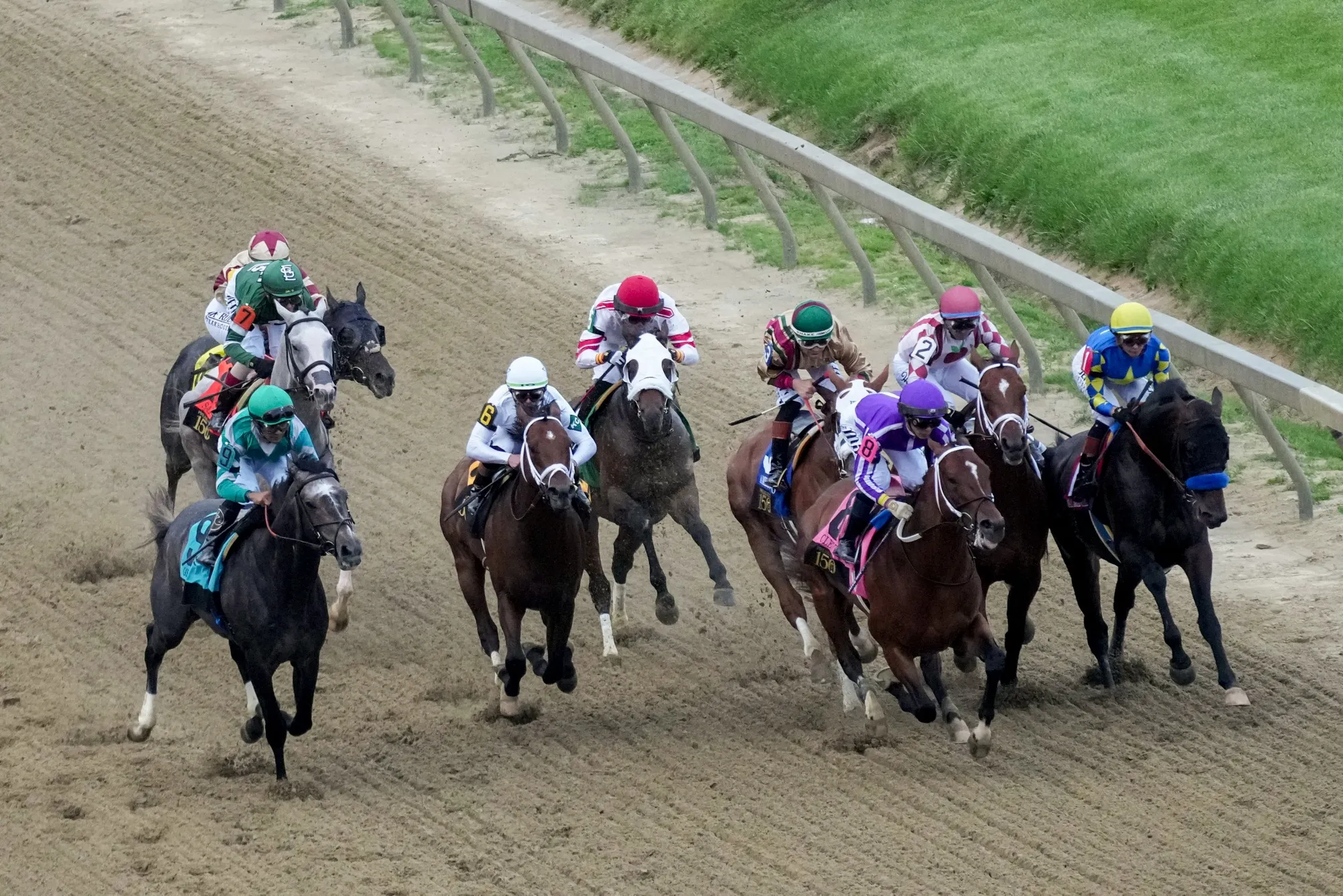 Journalism, ridden by Umberto Rispoli, second right, during the Preakness Stakes at Pimlico Race Course in Baltimore on May 17.