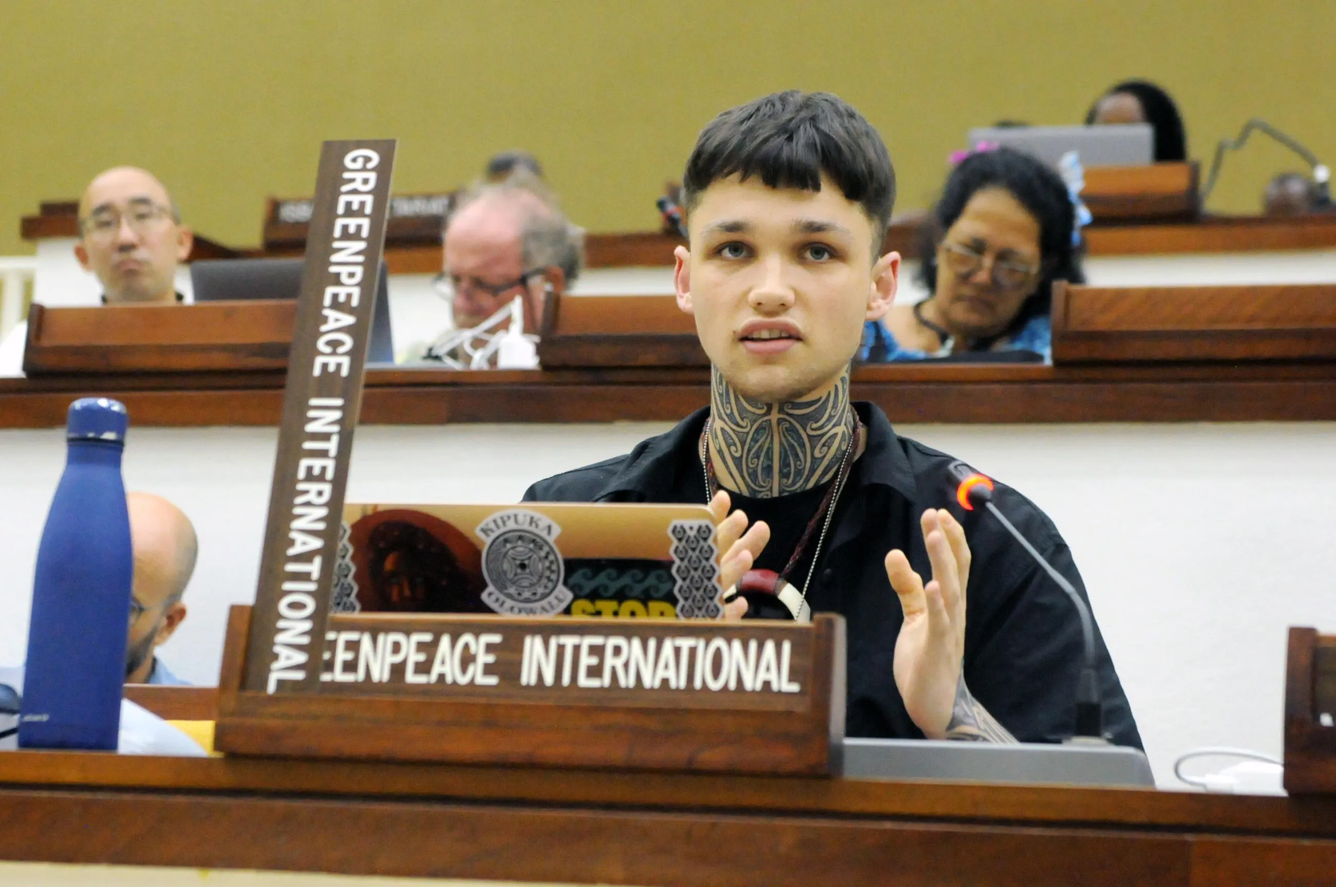 Quack Pirihi of Greenpeace International addresses the International Seabed Authority’s Assembly on July 28.