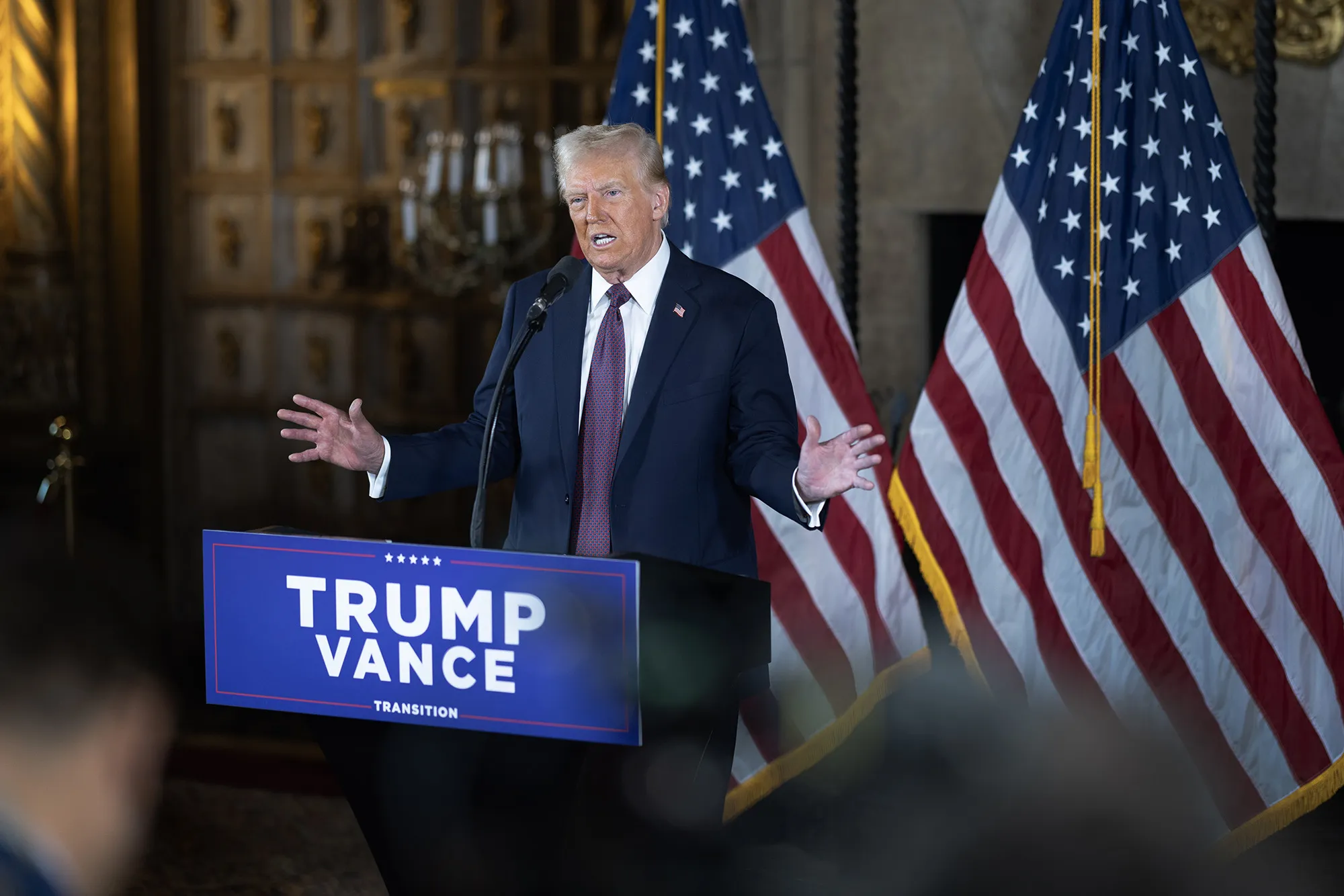 Donald Trump speaks during a press conference at the Mar-a-Lago Club&nbsp;in Palm Beach, Florida, on Jan. 7.