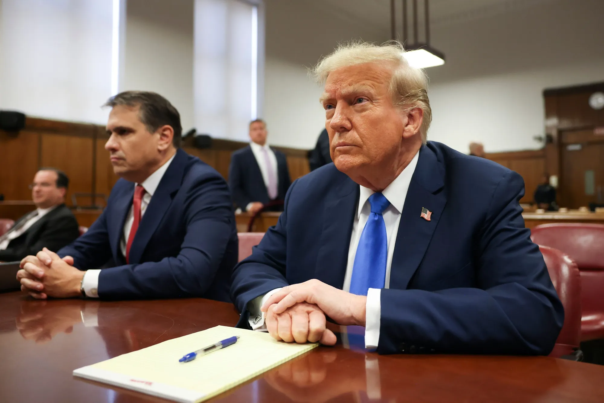 Donald Trump and Todd Blanche at Manhattan criminal court in New York on April 22.