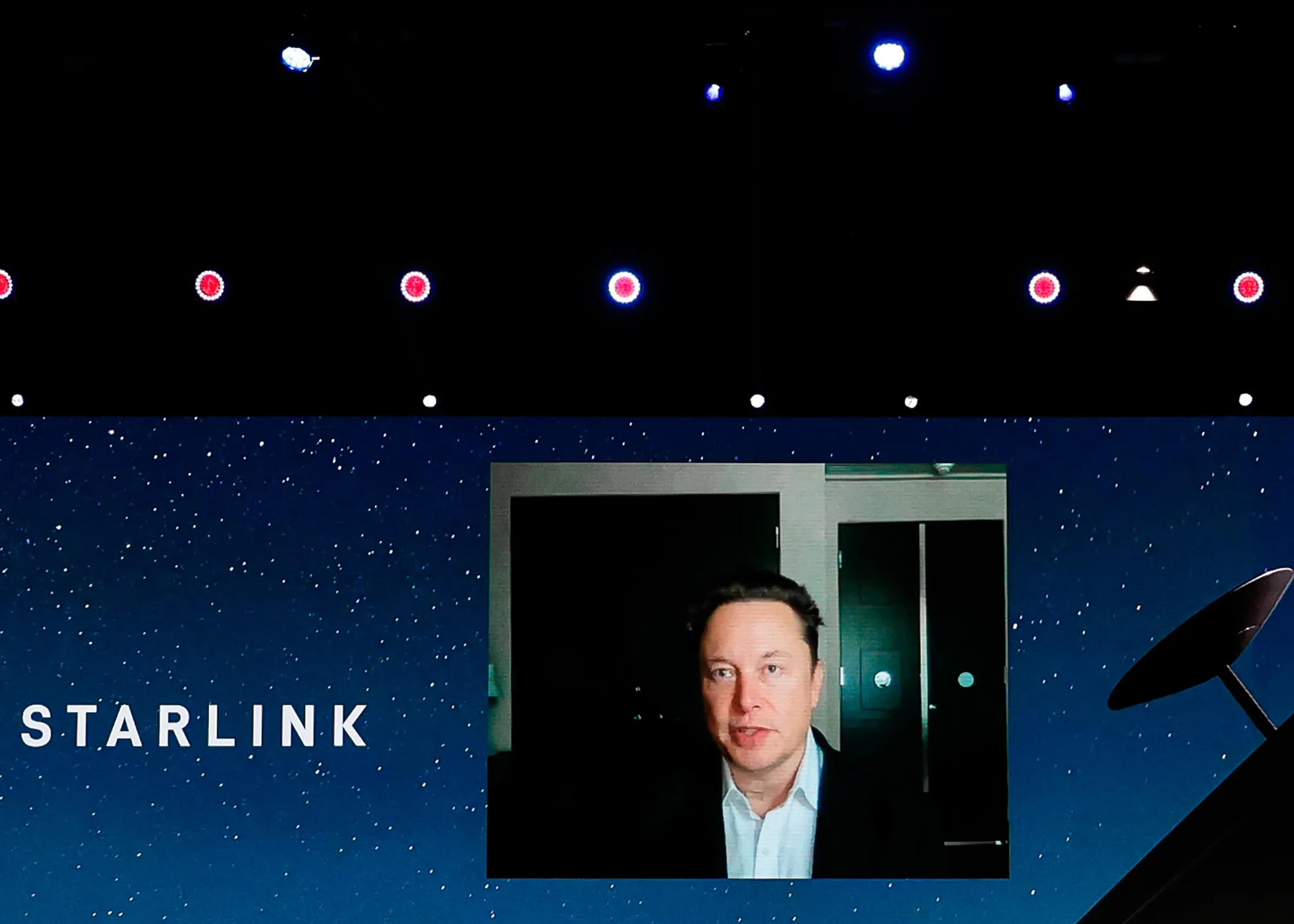 Elon Musk speaks about the Starlink project at Mobile World Congress (MWC) Barcelona, on June 29.