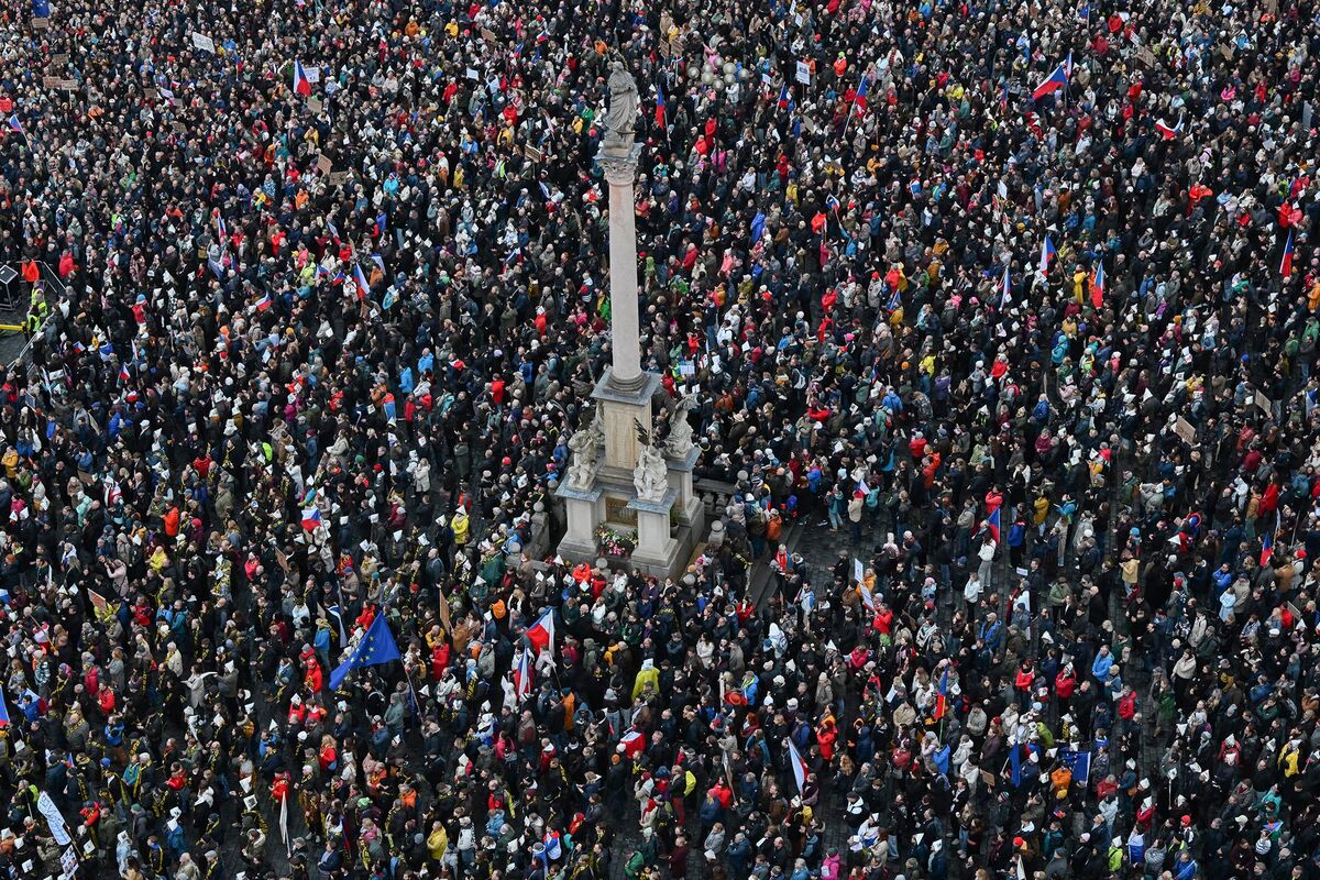 Thousands Protest in Prague Against Public Media Funding Change - Bloomberg