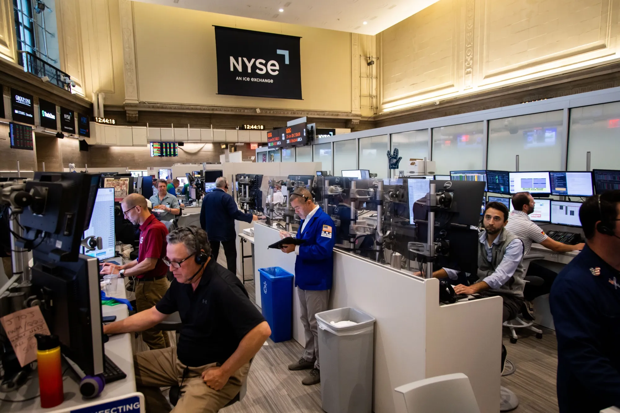 Traders work on the floor of the New York Stock Exchange.