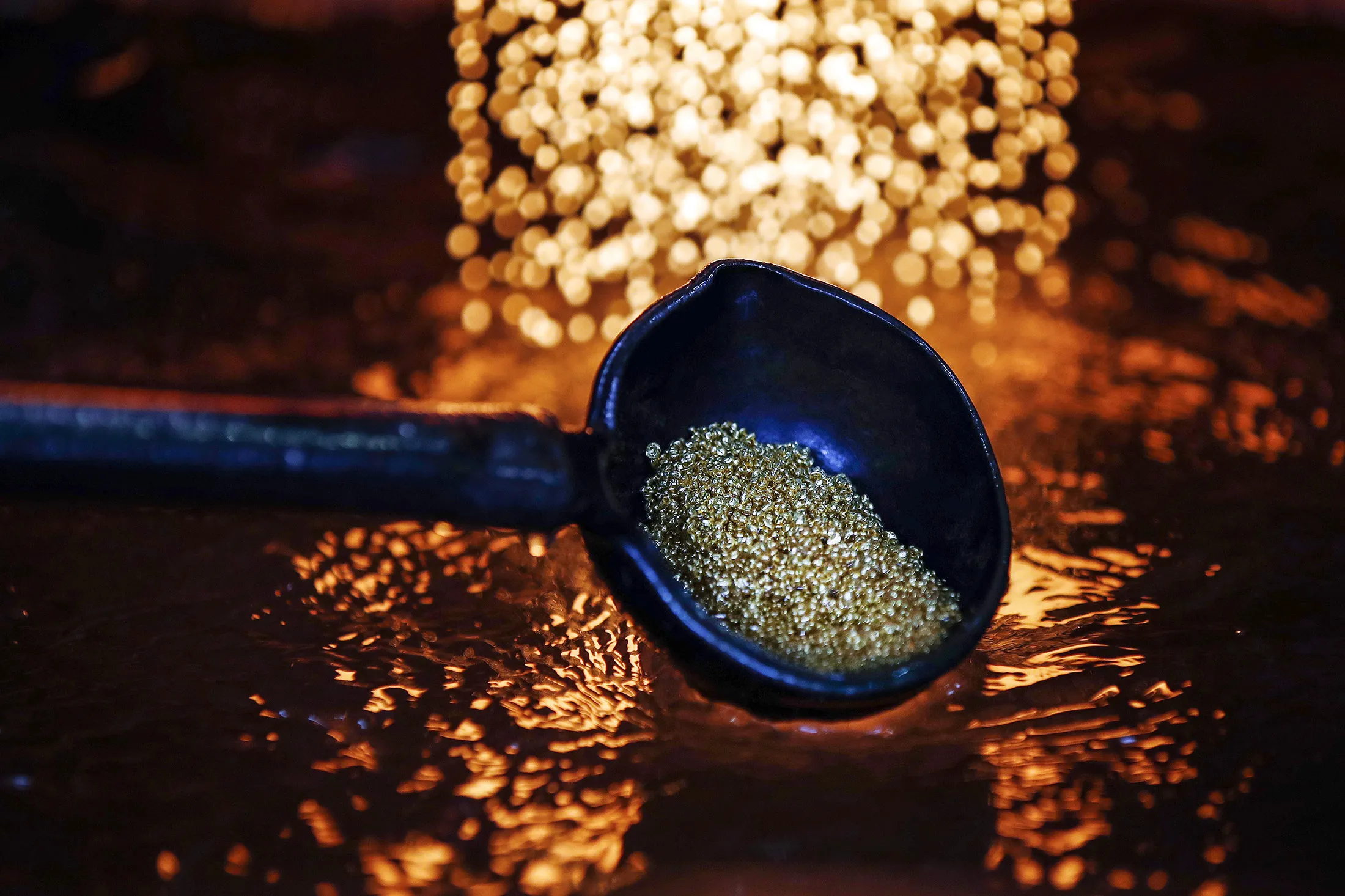 Gold during the refining process at a precious metal refinery.