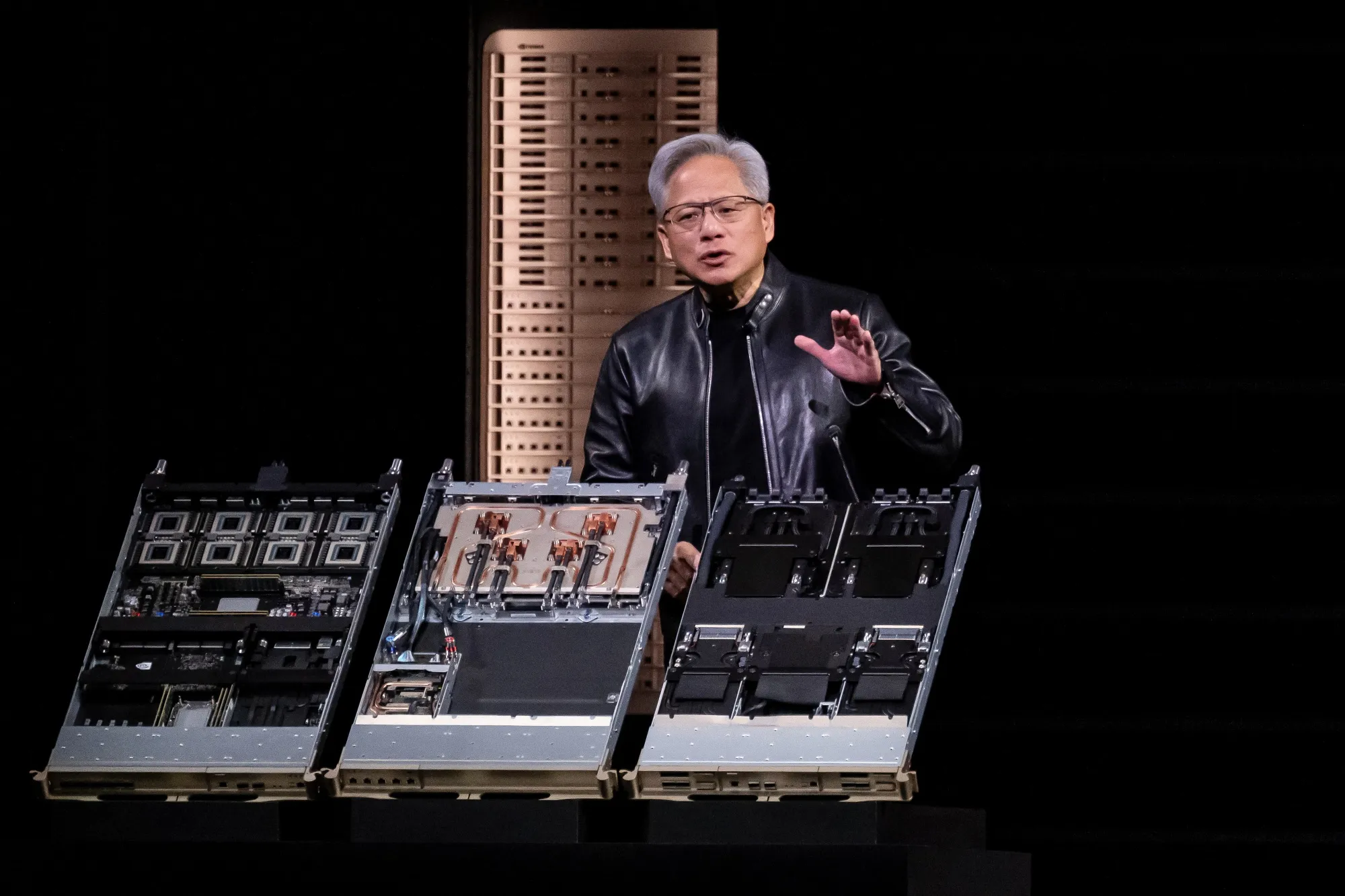 Jensen Huang speaks during a keynote address at the Nvidia GTC conference in San Jose, California, on March 16.