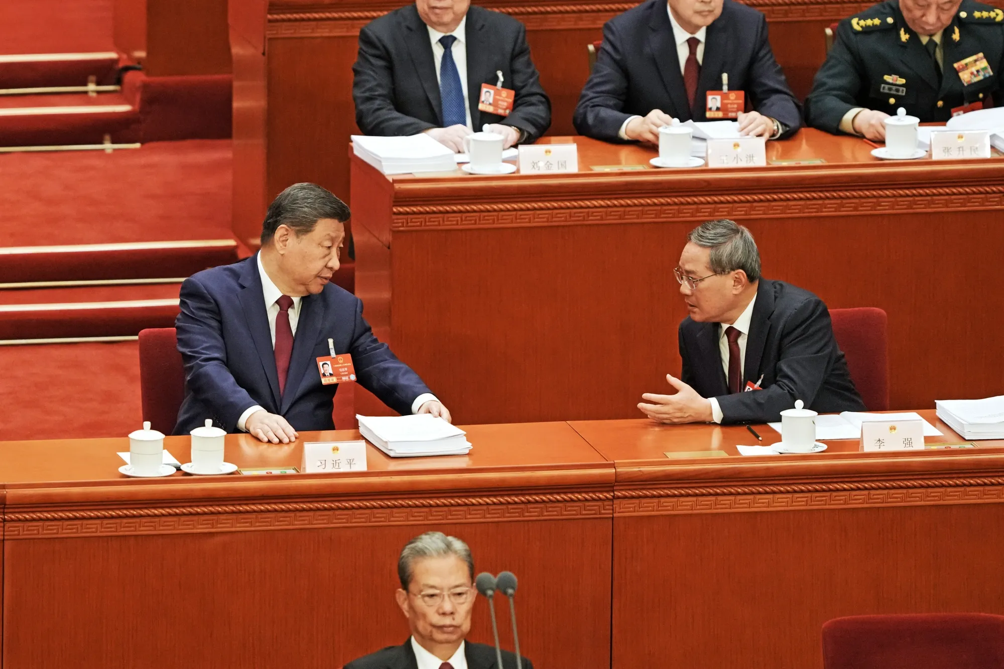 Chinese President Xi Jinping, left, and Premier Li Qiang in Beijing on March 5.