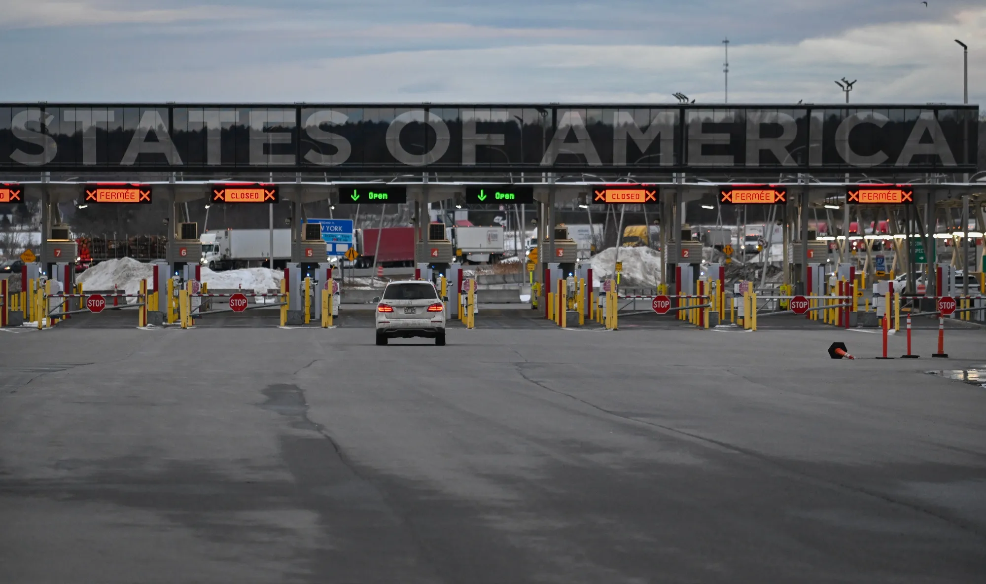 A vehicle travels into the US from St-Bernard-de-Lacolle, Quebec, on March 6.