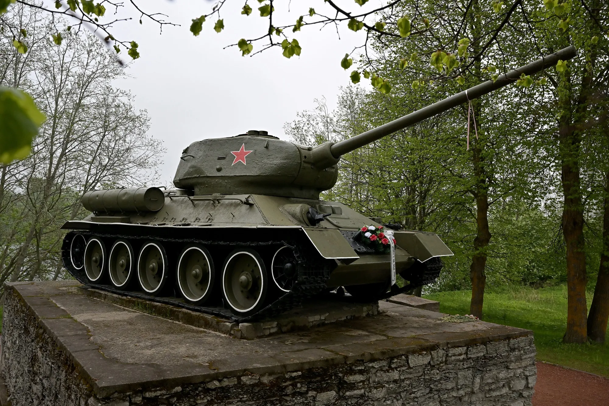The T-34 Tank memorial from WWII showing where the Red Army crossed into Estonia in 1944, in Narva, Estonia.