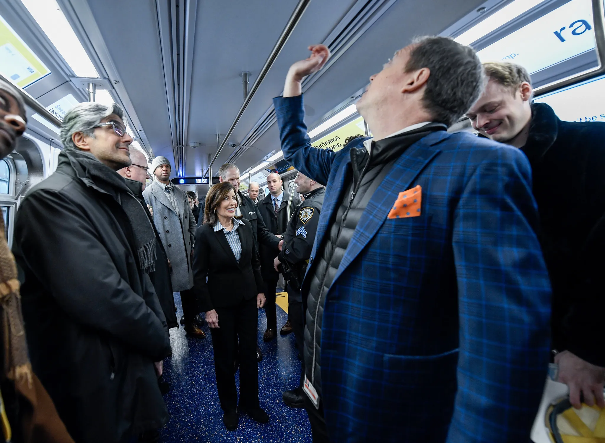 Kathy Hochul&nbsp;takes an inaugural ride on the new R211T subway on Feb 1.