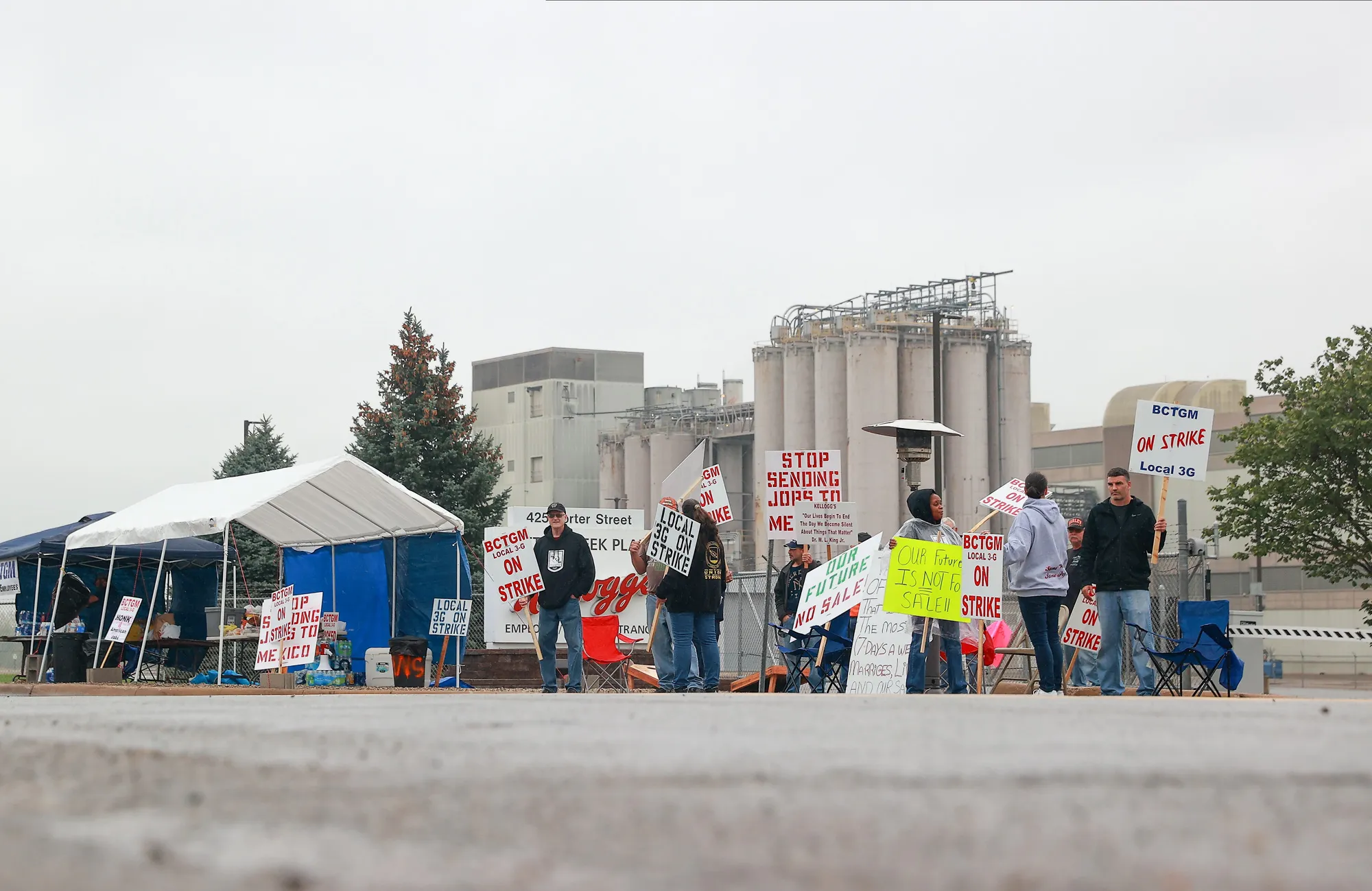 Kellogg workers striking outside a Kellogg plant in Michigan in October.