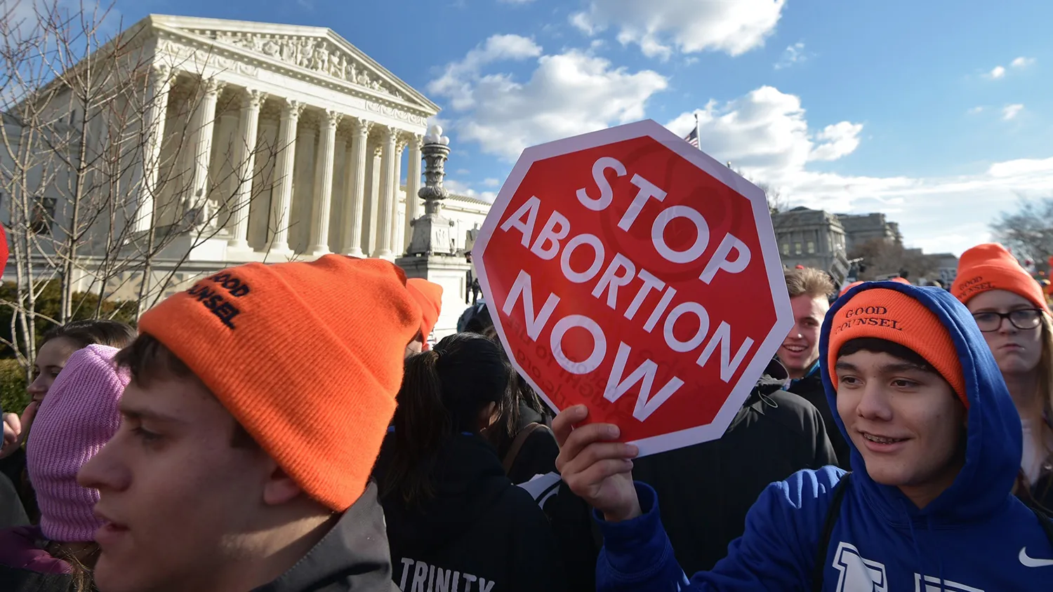 Anti-abortion activists take part in the annual March for Life rally in front of the U.S. Supreme Court on Jan. 22, 2015, in Washington.
