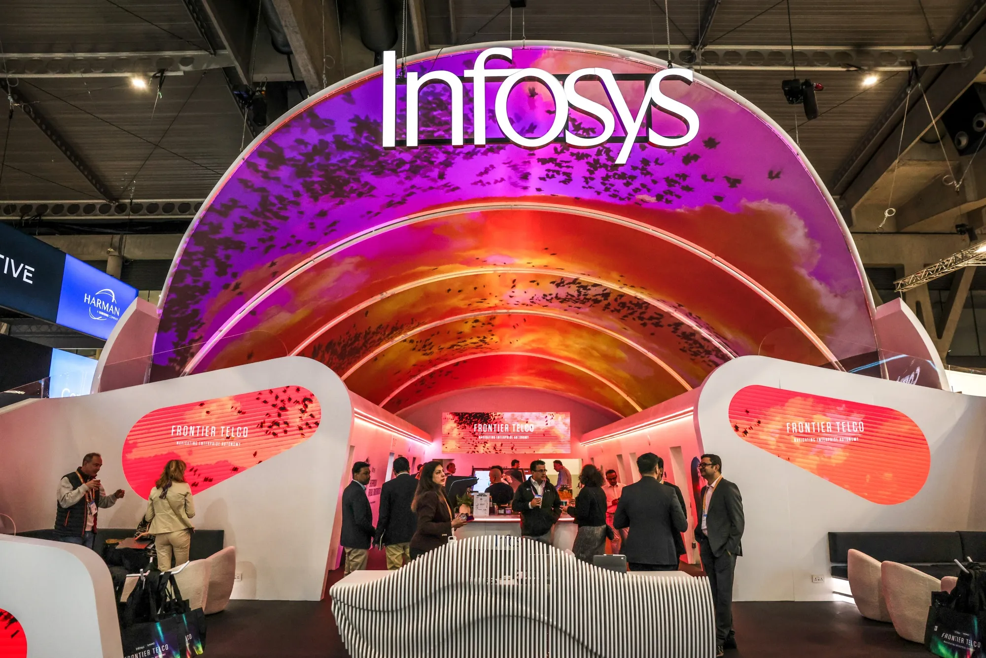 The Infosys pavilion at MWC Barcelona 2026 on March 3.