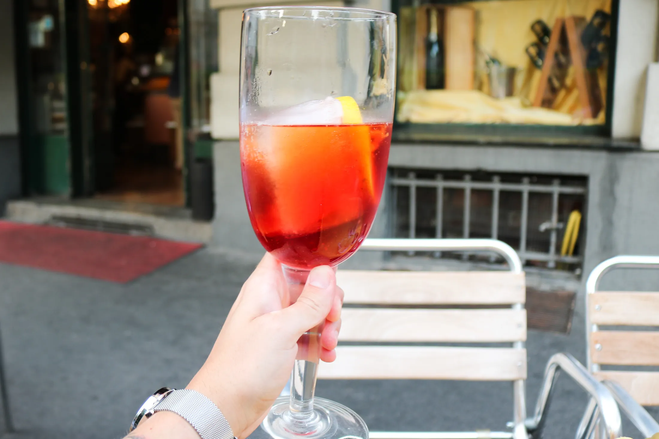 A Negroni sbagliato from its canteen of origin, Bar Basso in Milan, Italy.