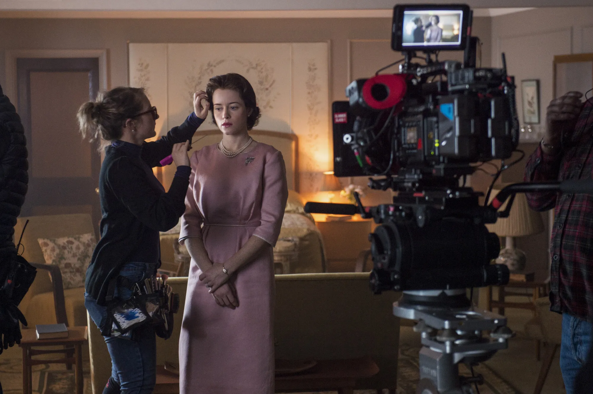 Claire Foy getting final touches before a scene in “The Crown.”