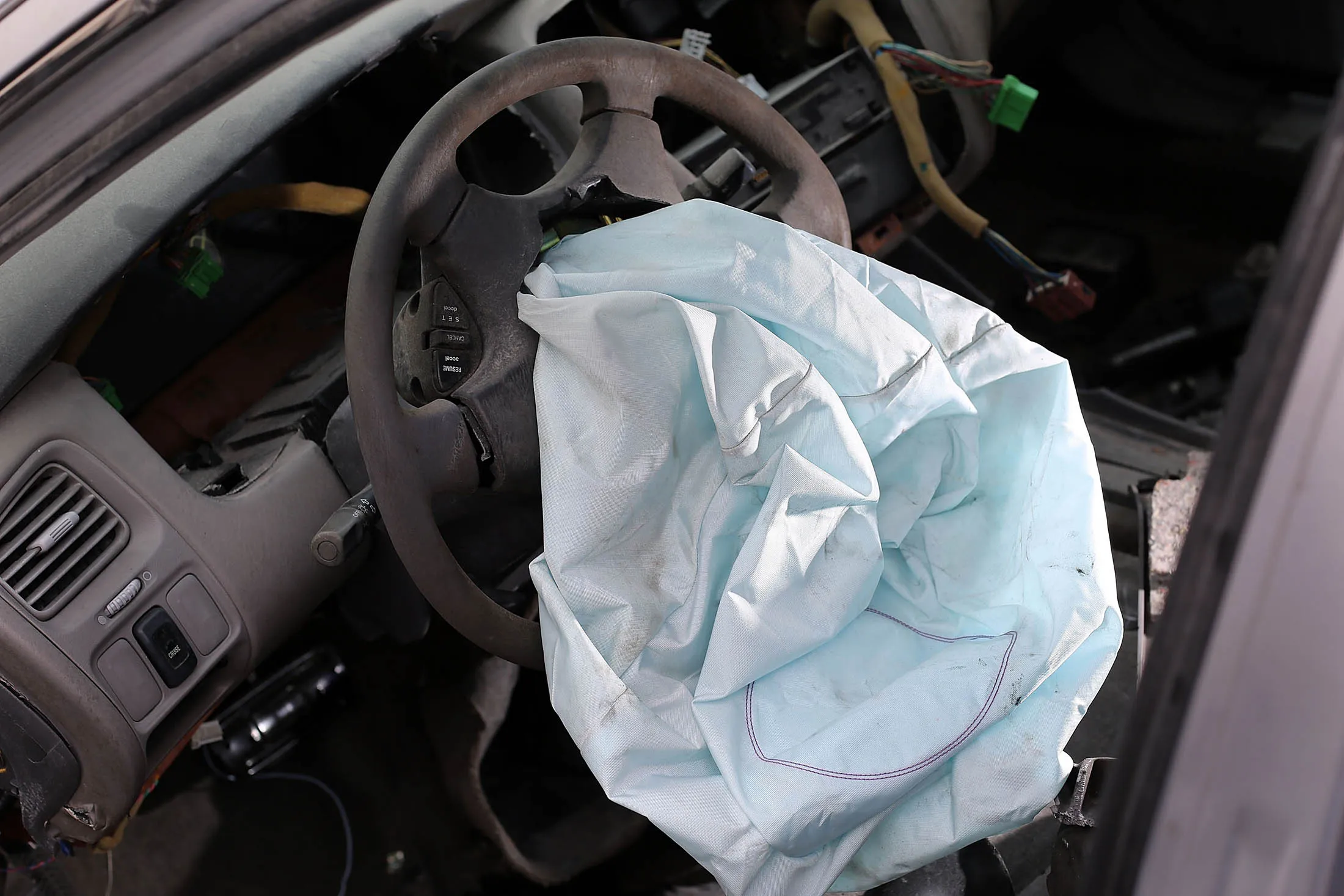 A deployed airbag from a 2001 Honda Accord.
