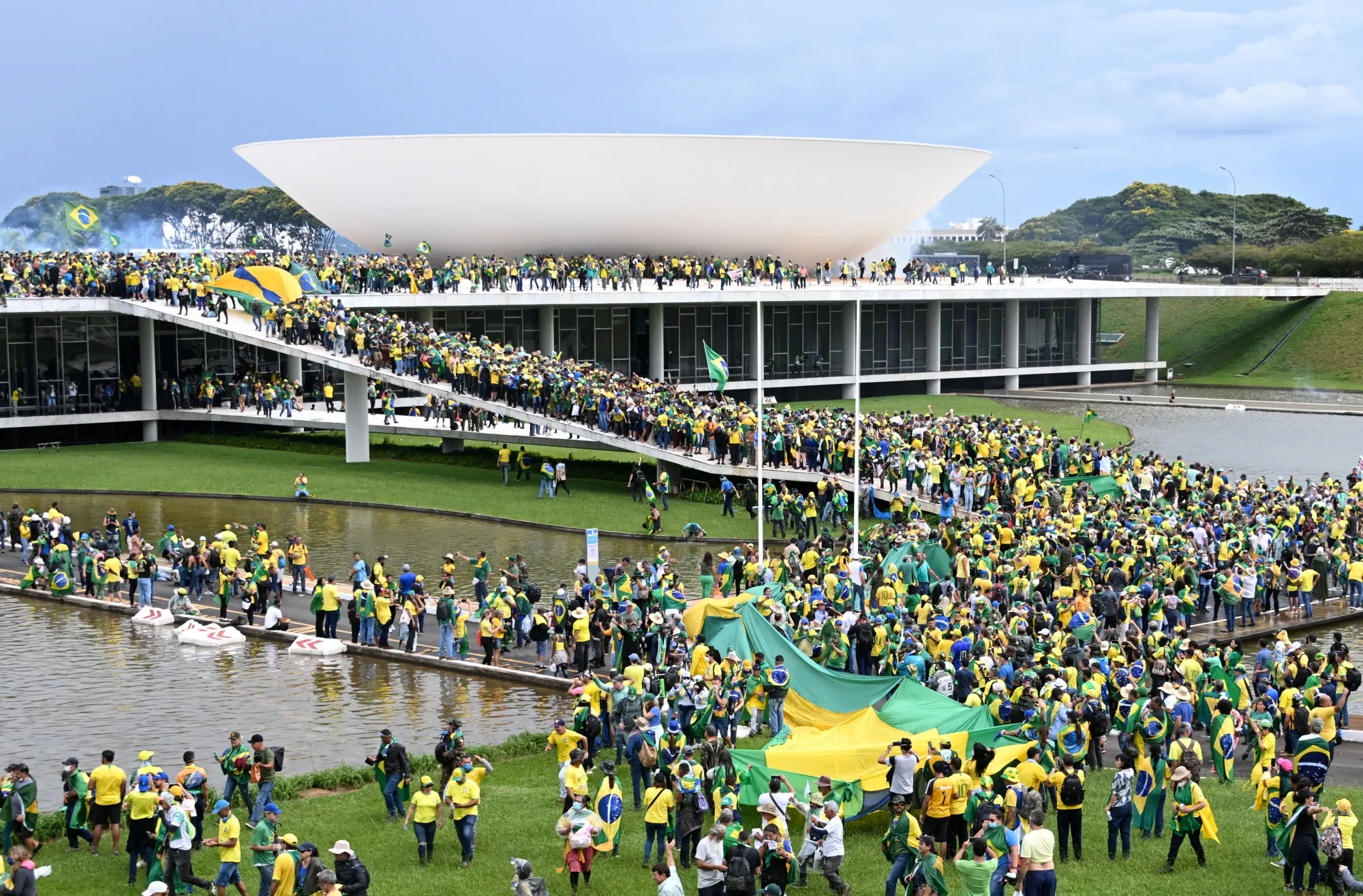 Supporters of former Brazilian President Jair Bolsonaro at the National Congress building in Brasilia on Jan. 8.