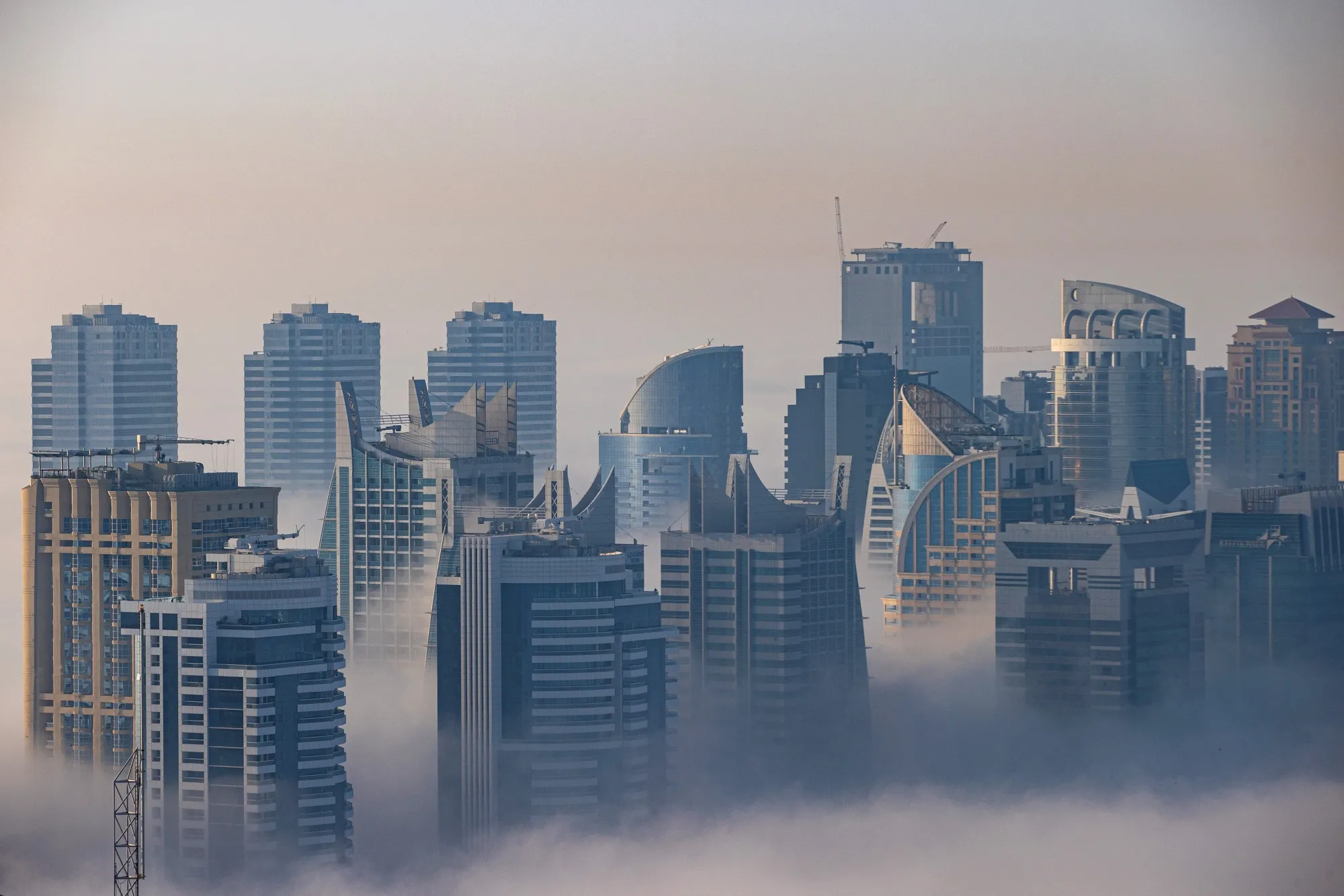 Dubai City Skyline in Dense Fog