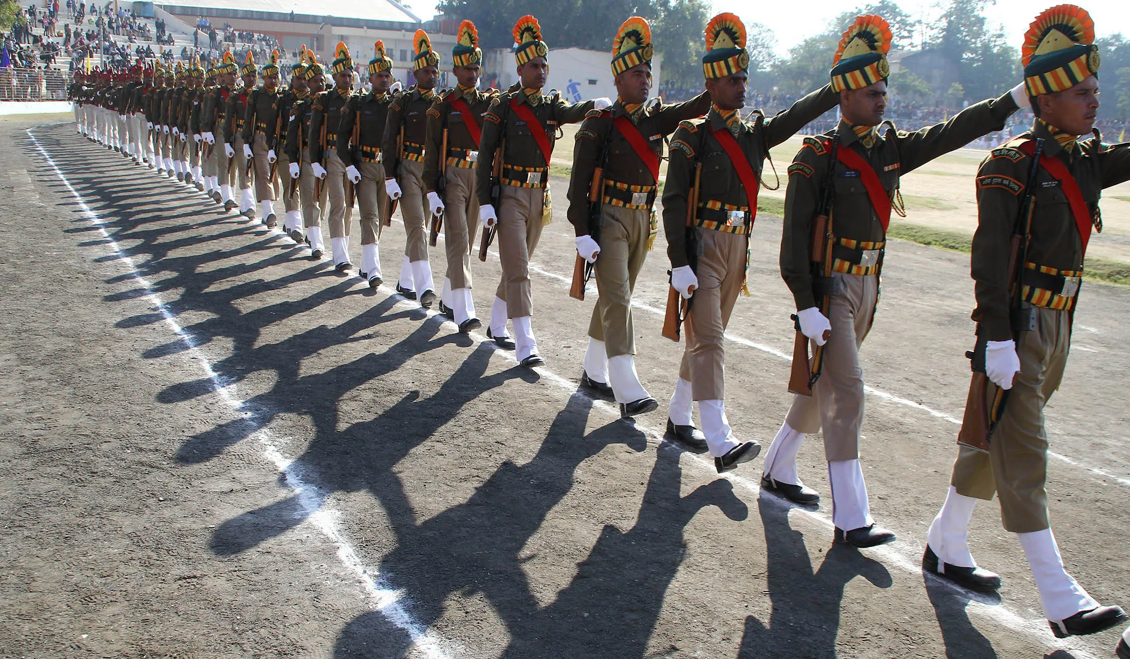 JABALPUR, MADHYA PRADESH, INDIA - 2016/01/26: Soldiers participate in parade during the 67th Republic Day celebrations.
