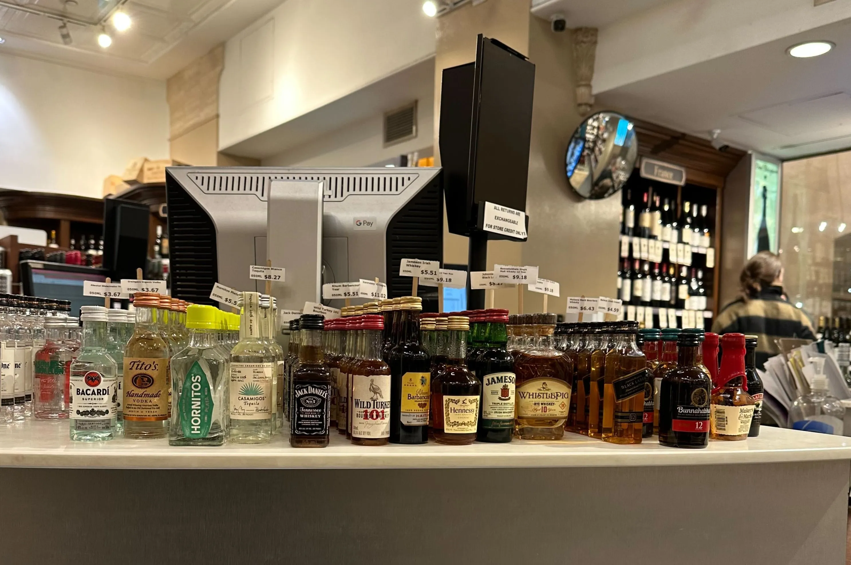 Vodka soda, anyone? Central Cellars has a full (tiny) bar at the cash register. 