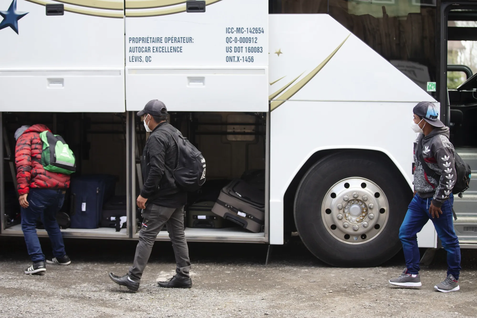 Migrant workers arrive at a farm in Notre-Dame-de-l’Ile-Perrot, Quebec in May 2020.