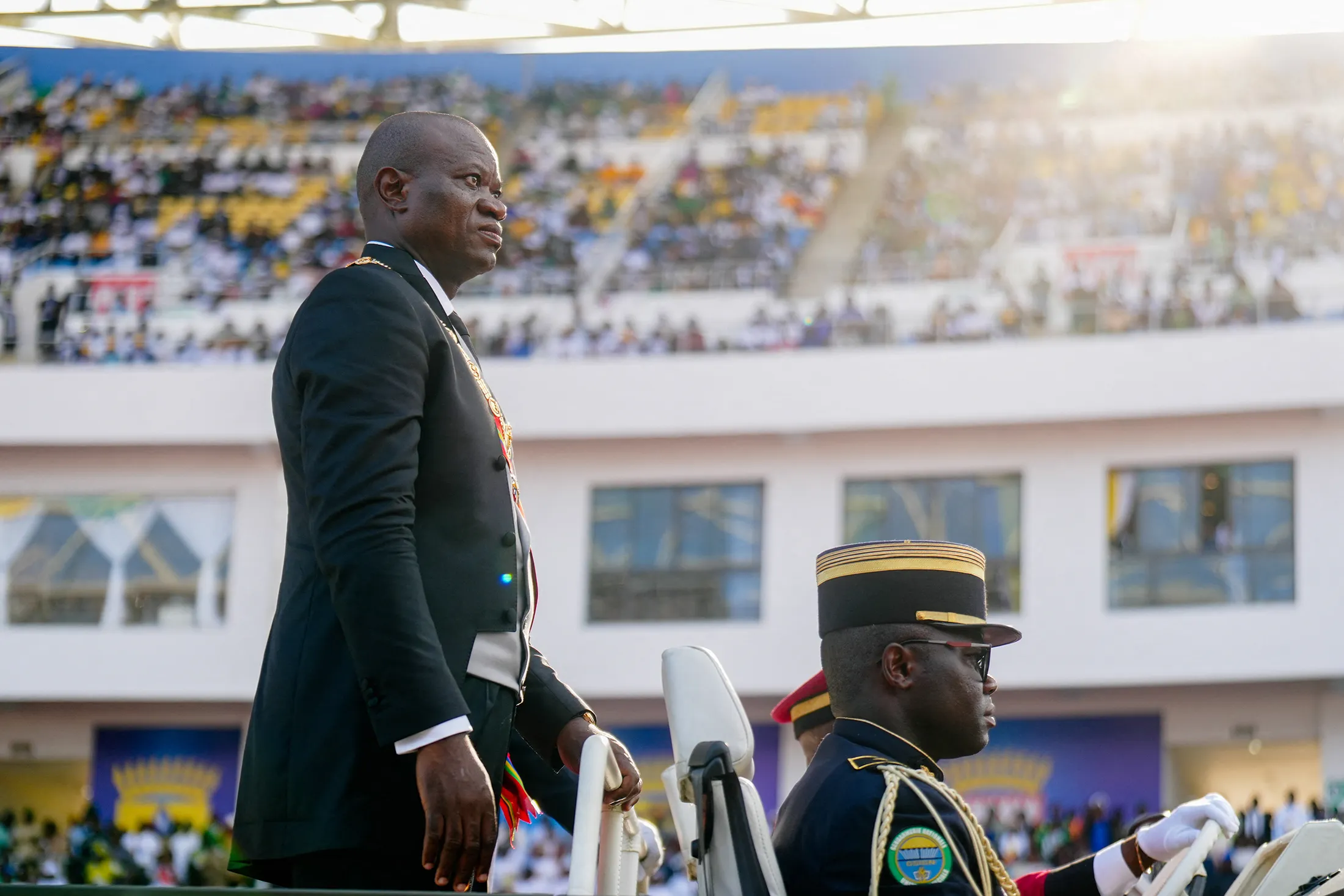 President Brice Oligui Nguema during his swearing-in ceremony at a stadium in Libreville, Gabon, on May 3.