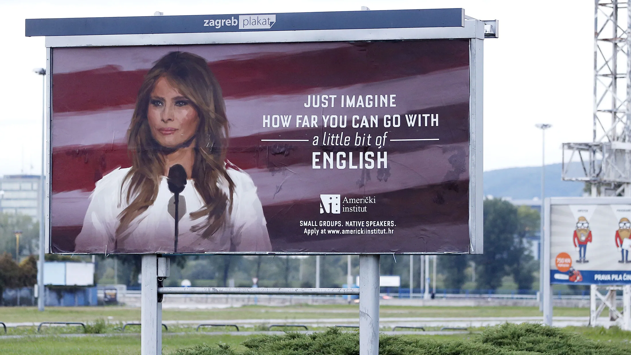 A billboard featuring U.S. first lady Melania Trump is seen on Sept. 19, 2017, in Zagreb.
