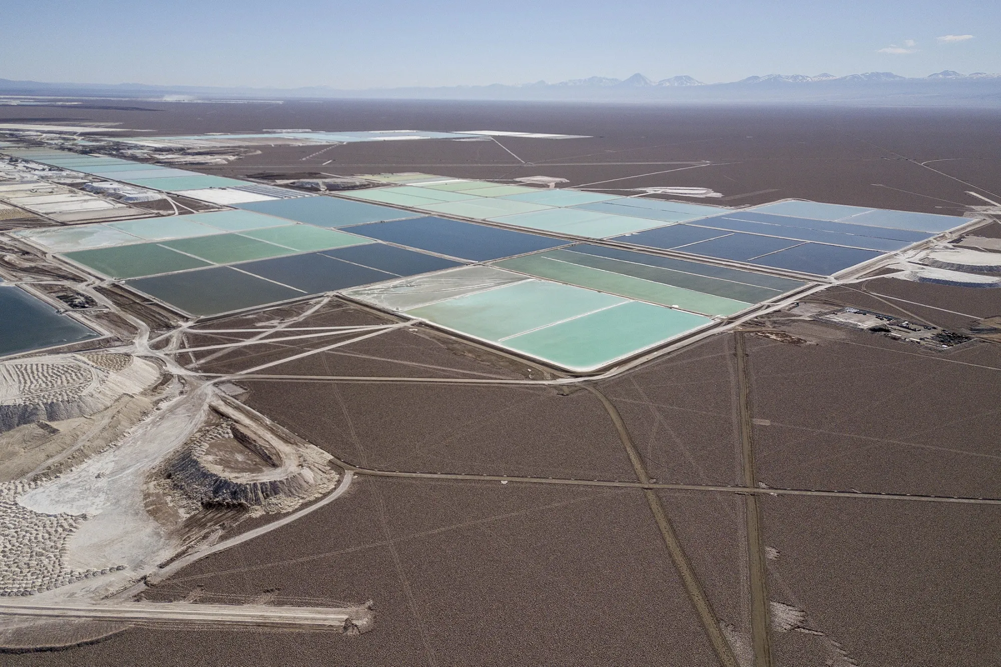 Brine pools at the Albemarle Corp. Lithium mine in Calama, Chile