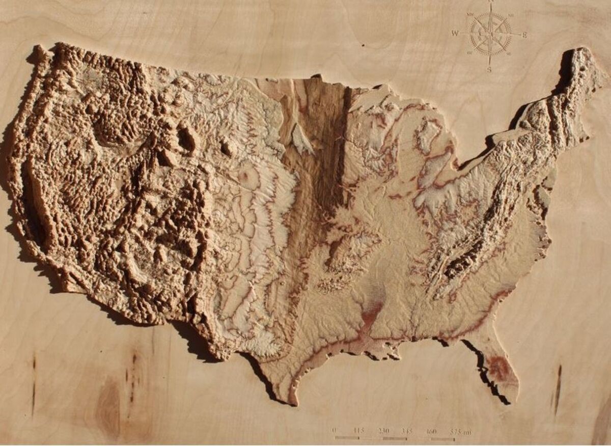 Us Elevation Map 3d These 3D-Cut Wooden Maps Are Made Using Satellite Data - Bloomberg