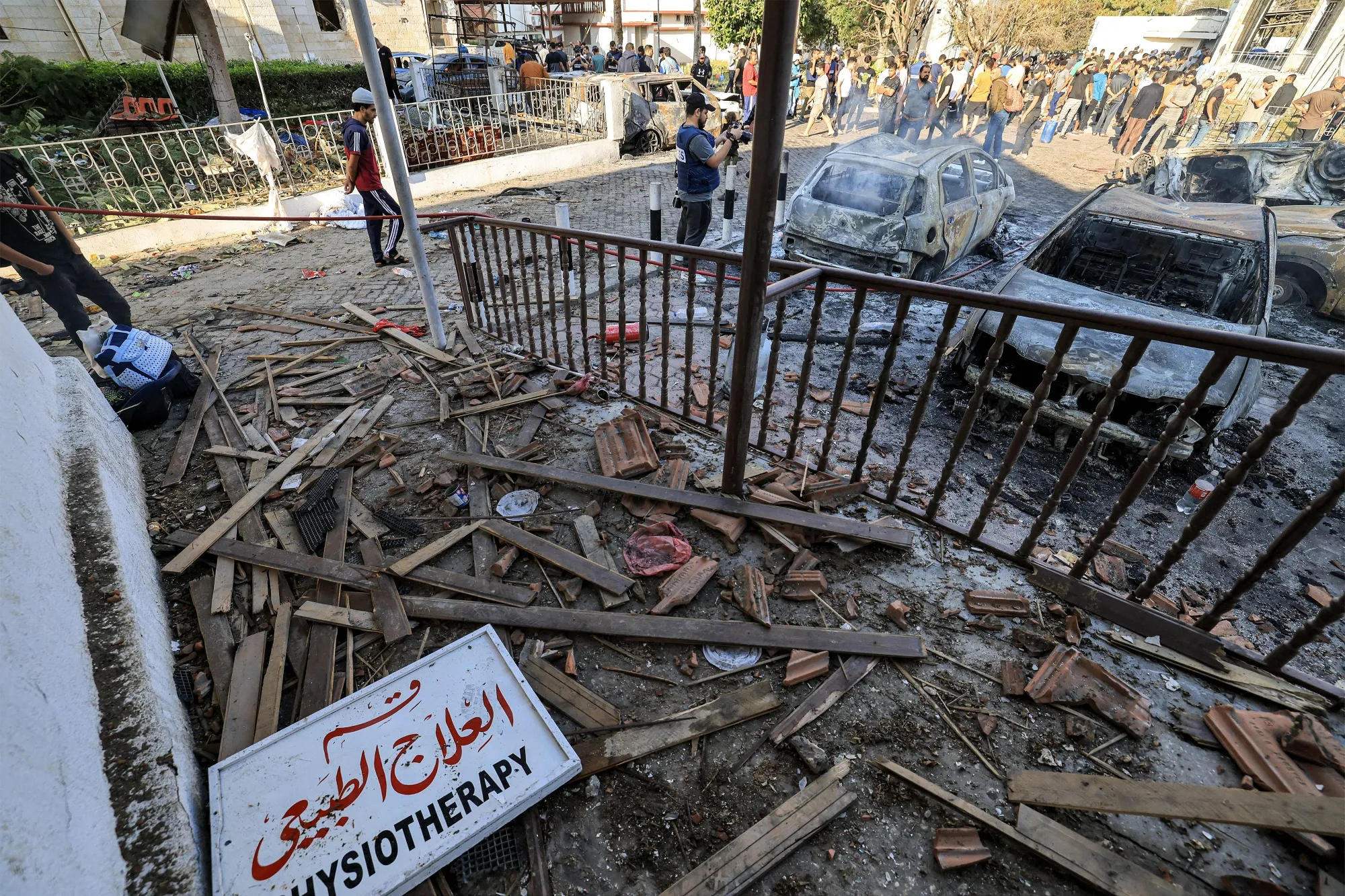 Debris outside Ahli Arab hospital in Gaza on Oct. 18. A blast there this week killed hundreds, Gaza authorities said.