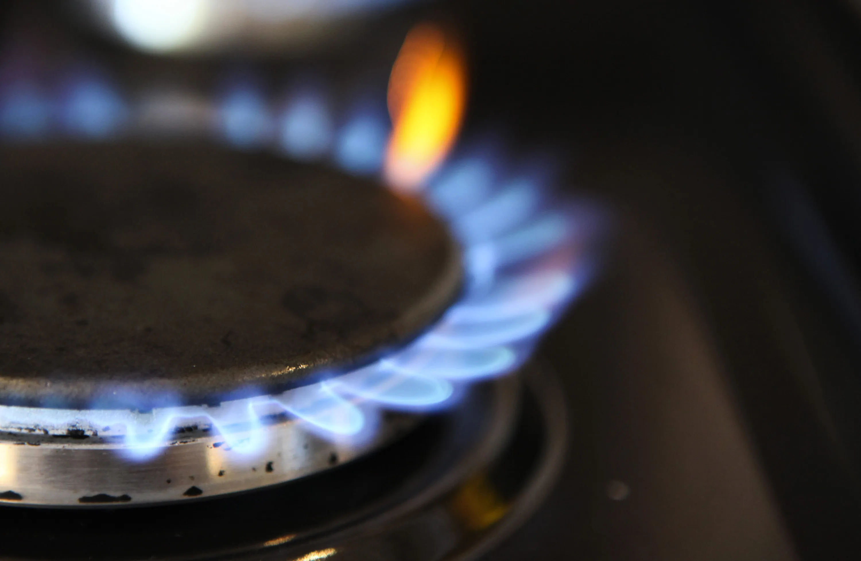Gas burns on a hob of a domestic oven in Hornchurch, U.K.