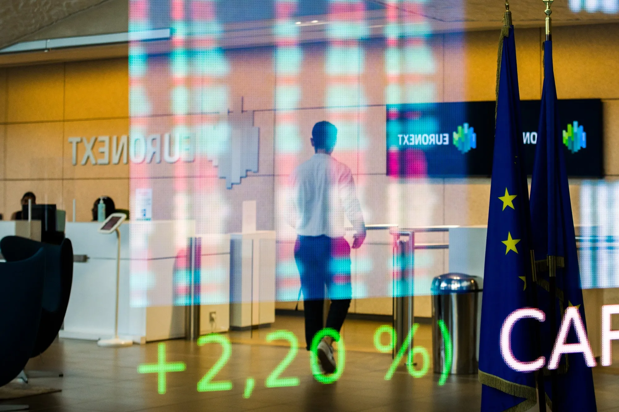 The lobby of the Euronext NV stock exchange in Paris.