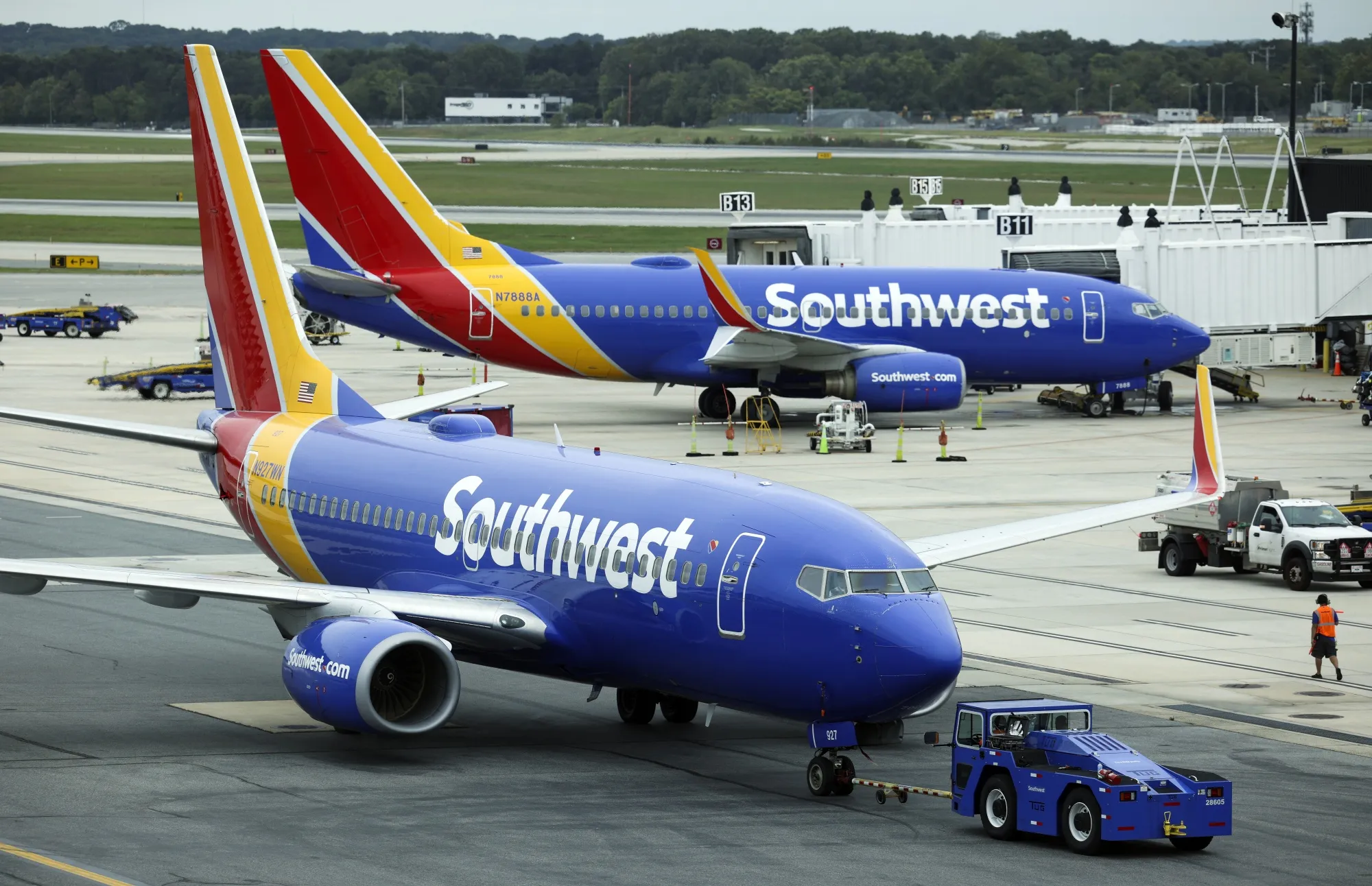 Southwest Airlines airplanes at Baltimore Washington International Thurgood Marshall Airport in Baltimore, Maryland.