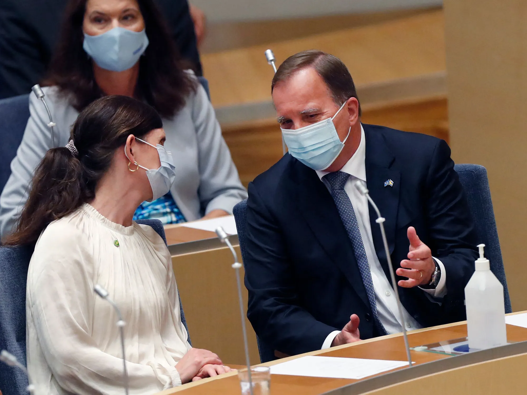 Stefan Lofven, right, in Parliament in Stockholm, Sweden on July 7.
