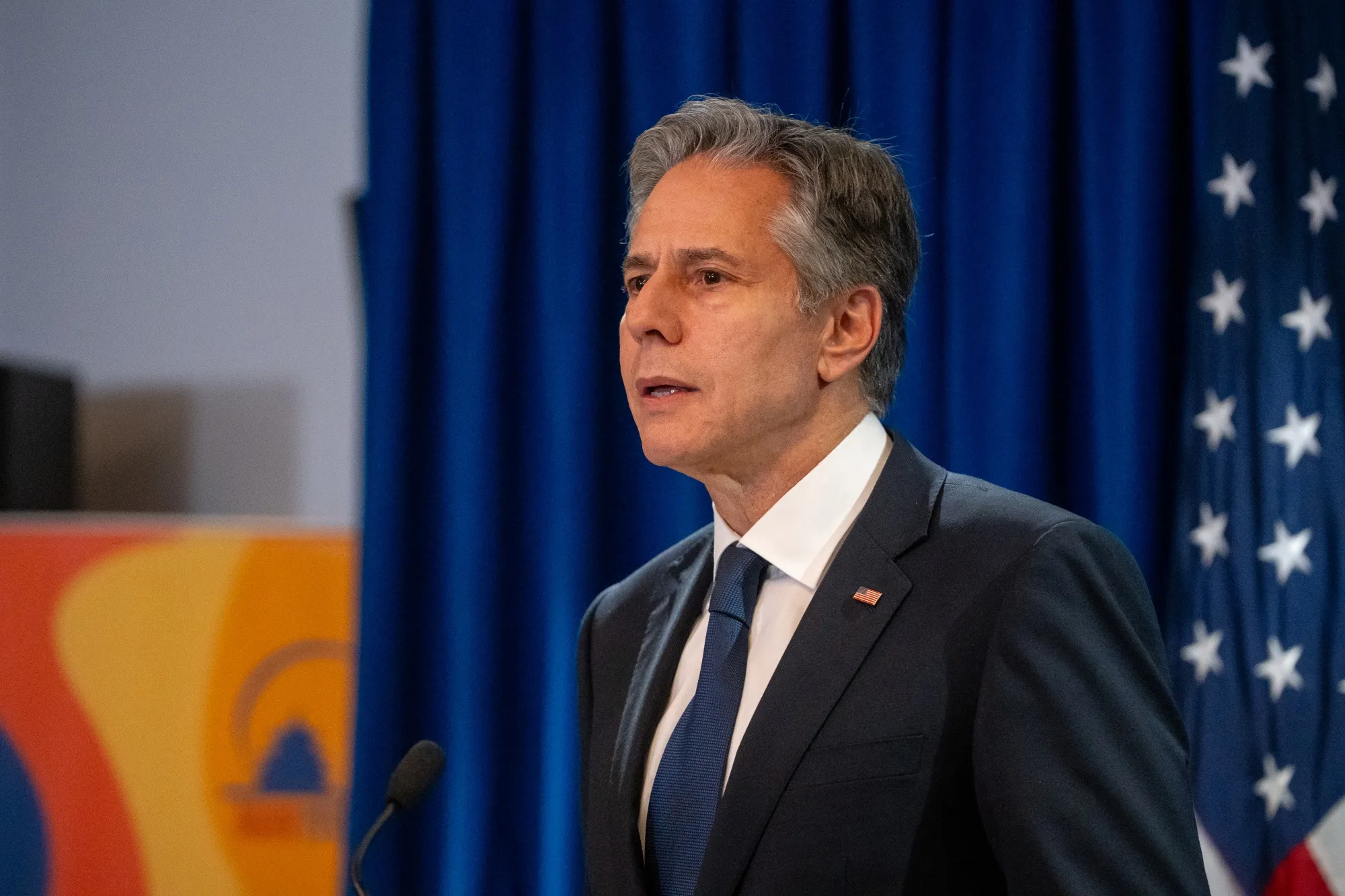 Antony Blinken speaks during a news conference in Beijing, China, on&nbsp;June 19.