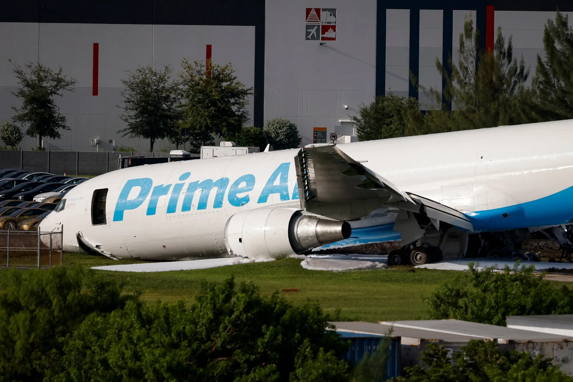 A crashed Amazon cargo plane at Miami International Airport on Sept. 6.