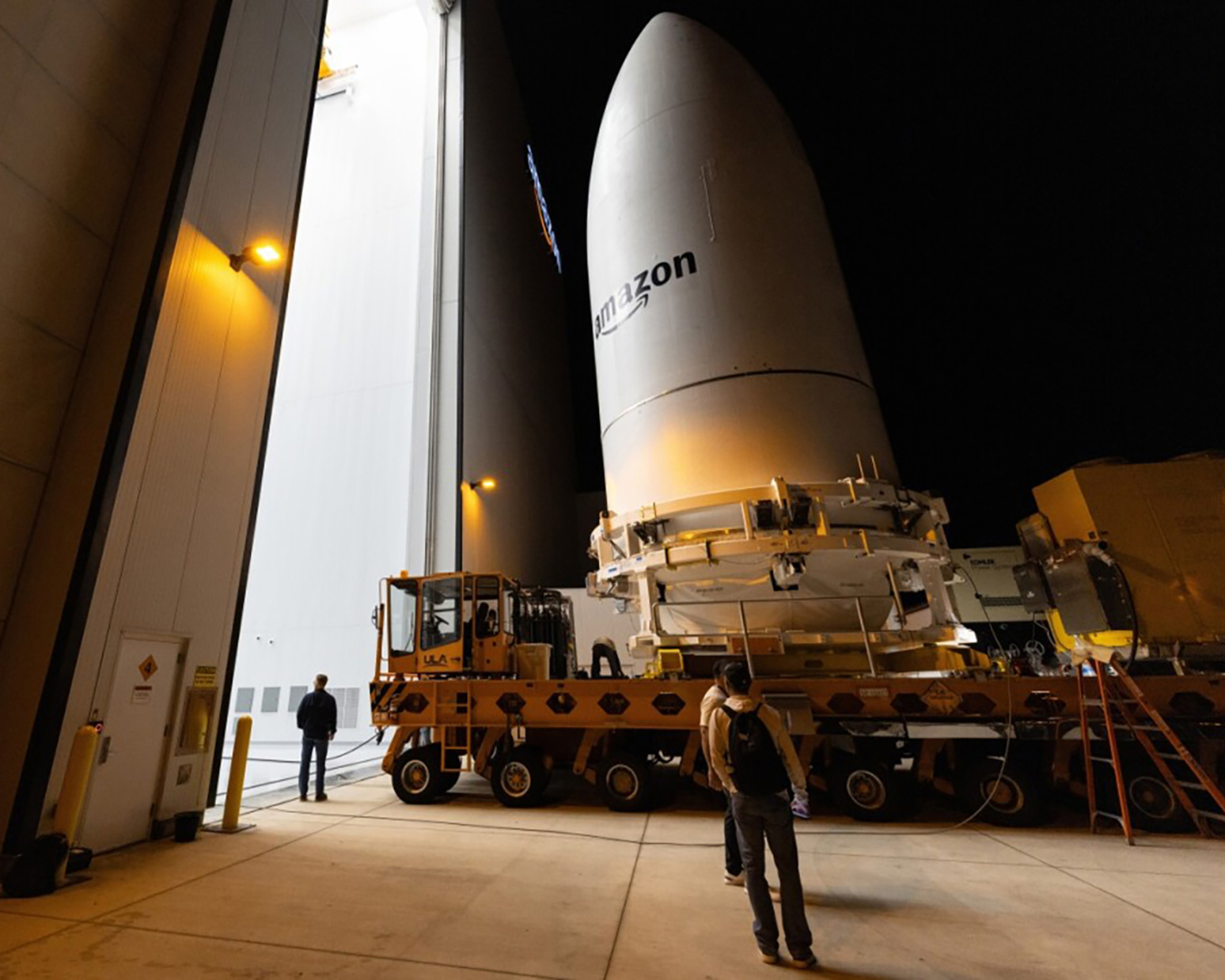 A rocket nose cone built to hold Amazon satellites