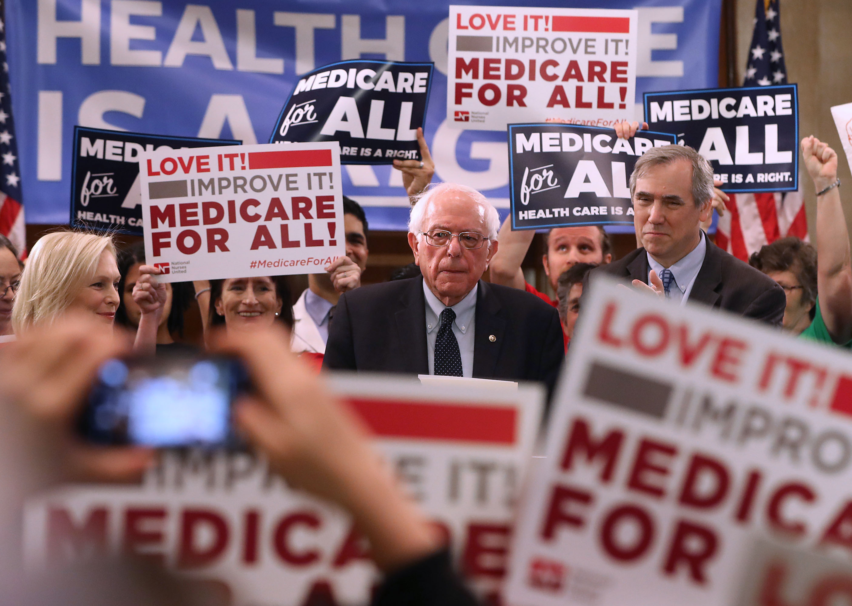 Bernie Sanders introducing ‘Medicare for All’, Washington, April 9.&nbsp;