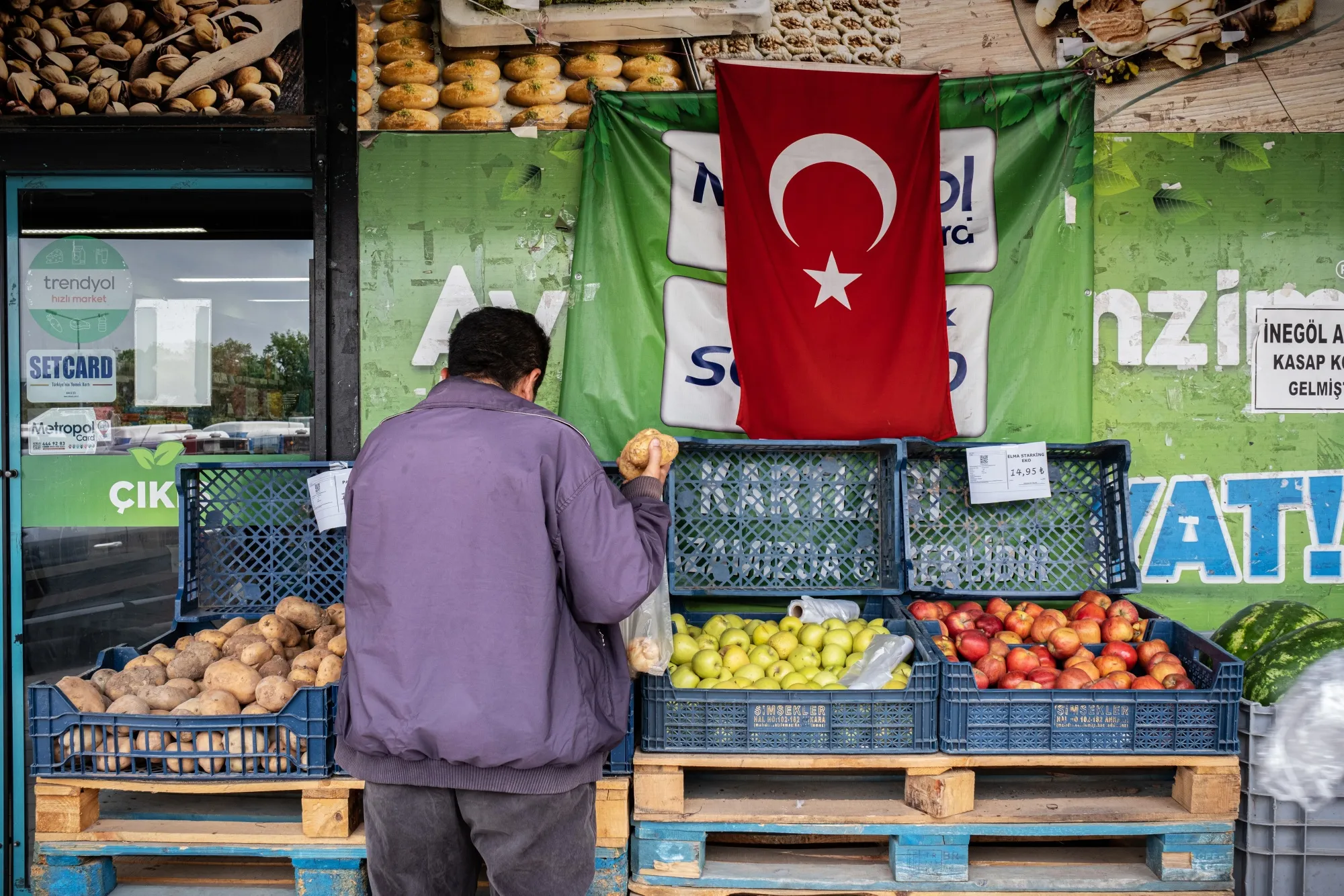 A vendor at a vegetable stall in&nbsp;Ankara, Turkey.