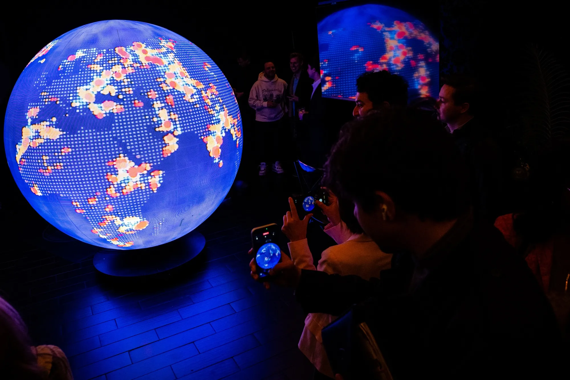 An electronic sphere at the Situation Room pop-up bar by Polymarket in Washington on Friday.